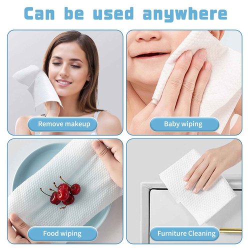 100 Count Disposable Face Towel, Biodegradable Facial Dry Wipes, Super Soft & Thick Face Cloth, Lint-Free Face Towelettes for Sensitive Skincare, Makeup Remover Dry Wipes, Facial Cleansing (6 Pack)