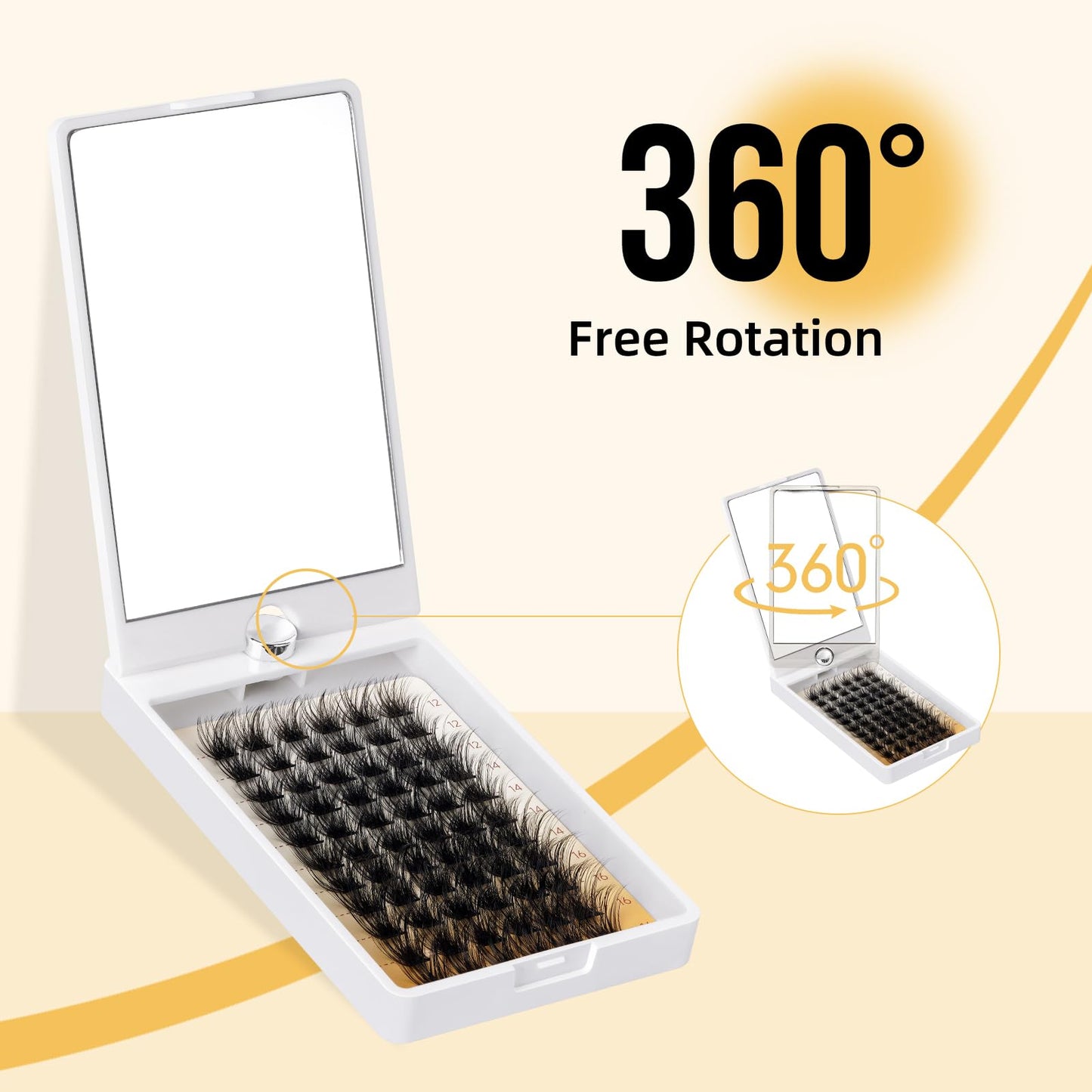 QUEWEL Cluster Lashes with 360° Rotatable Mirror 12-16mm Mix DIY Lash Extensions D Curl Individual Eyelashes Cluster Wispy False Eyelashes (FZM-01-D-MIX)