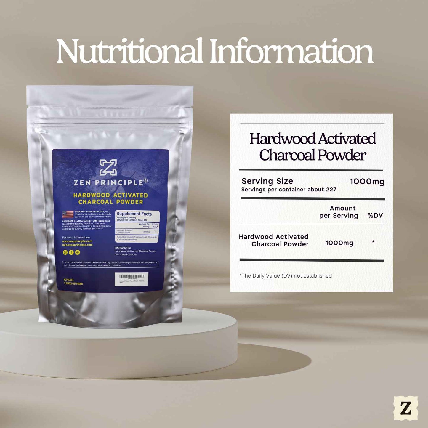 Zen Principle Hardwood Activated Charcoal Powder 100 Percent from USA Trees. All Natural. Whitens Teeth, Rejuvenates Skin and Hair, Supports Better Digestion, 40 Oz