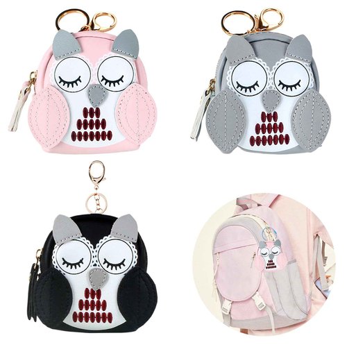 3 PCS Owl Mini Backpack Keychain Cute Cosmetic Bag PU Leather Makeup Bag Key Pocket Lipstick Bag for Women Coin Purse Wallet Card Holder Data Cable Organizer Zipper Pouch Portable Travel Storage Bag