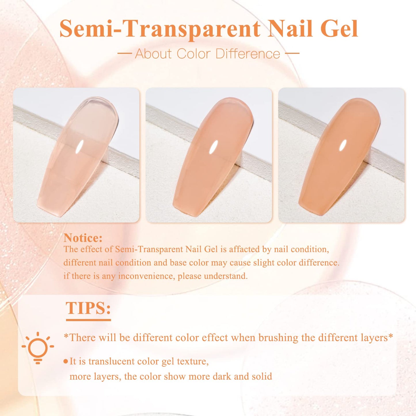 MTSSII Gel Nail Polish Kit, 6 PCS Jelly Translucent Gel Nail Polish Sock Off UV/LED Gel Nail Polish Lamp Cured, 8 ml/0.28 FL.OZ (Jelly Gel Nail Polish)