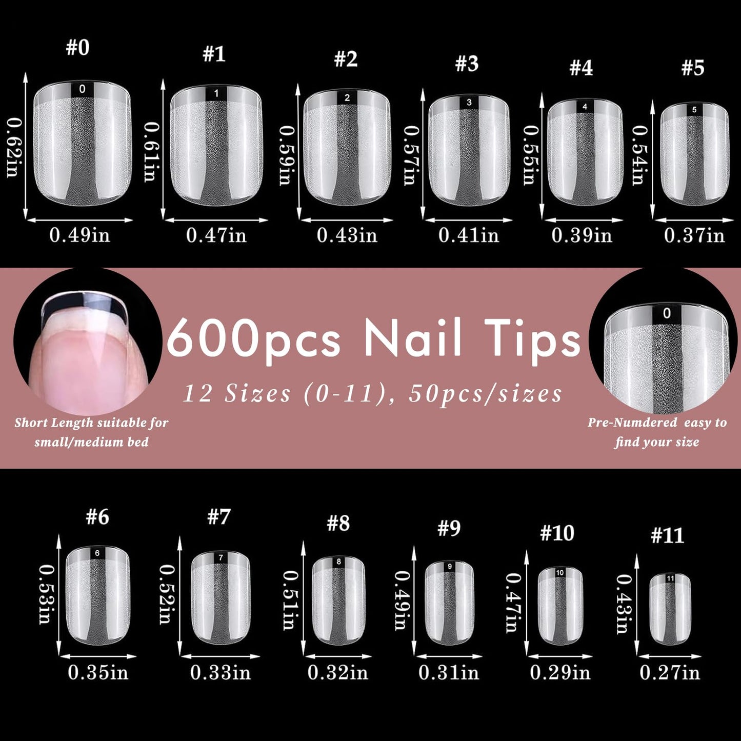 AddFavor Short Square Nail Tips, 600pcs Soft Gel x Nail Tips Short Square Clear Nail Tips Full Cover Acrylic Nail Tips for Nail Extension, Press on Nails Making