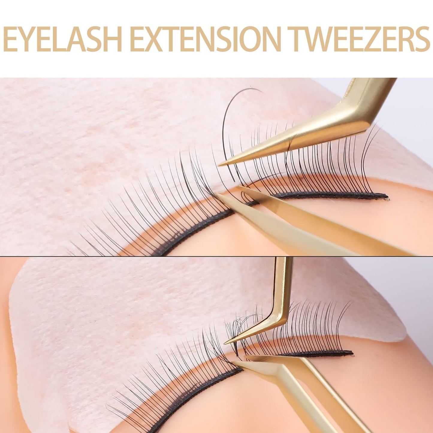 SEEDEW Tweezer Eyelash Extensions 1 PCS Stainless Steel 45 Degree Curved Pointy Tweezer Isolation Professional Precision Supplies Lash Application Tools for Lash Tech, Lash Artist Beginner(Golden)