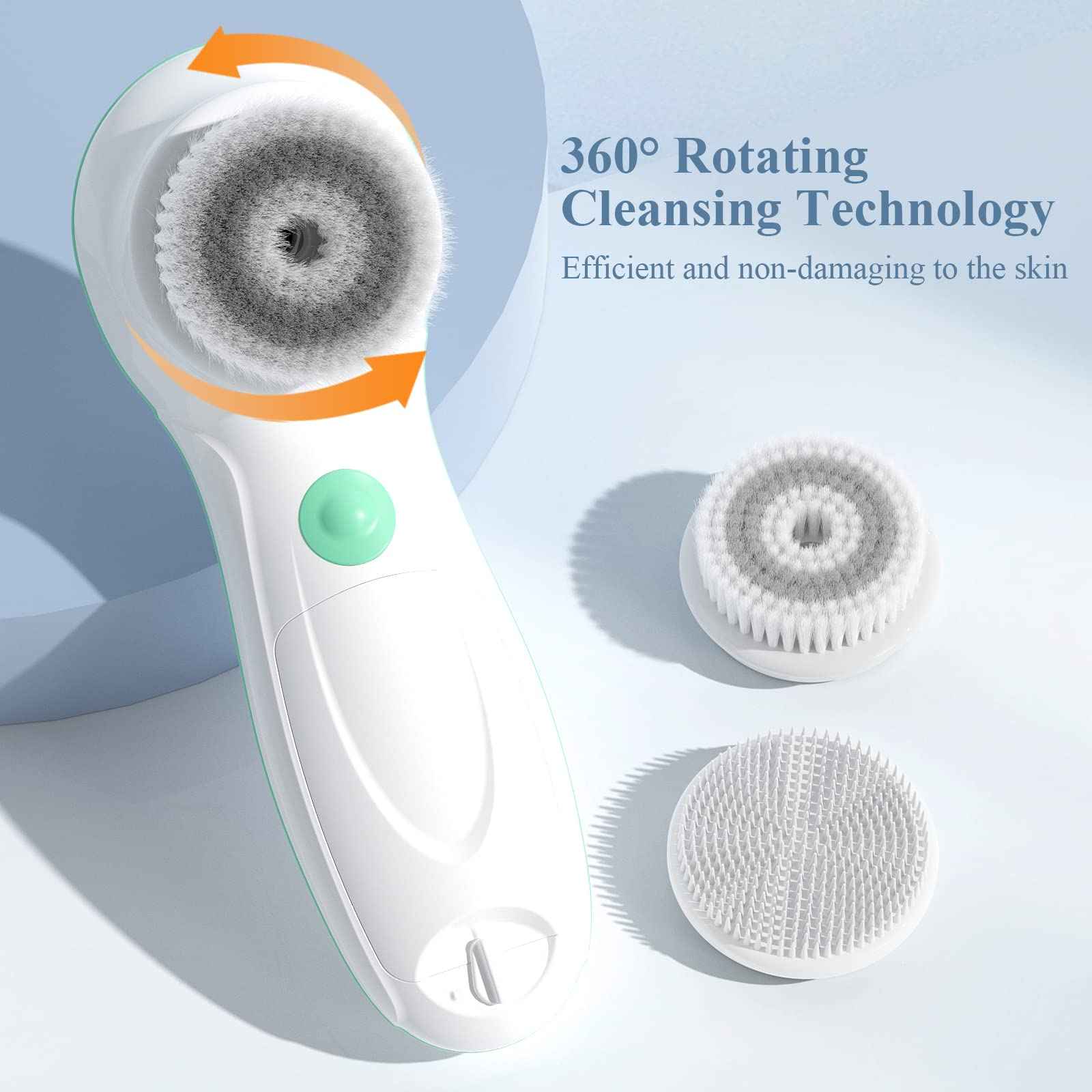 TOUCHBeauty Facial Cleansing Brush Electric, Face Cleansing Brush with Stand, 3 Brush Heads, 2 Speeds, IPX5 Waterproof, Battery-Powered, Suitable for All Skin Types, TB-0759D