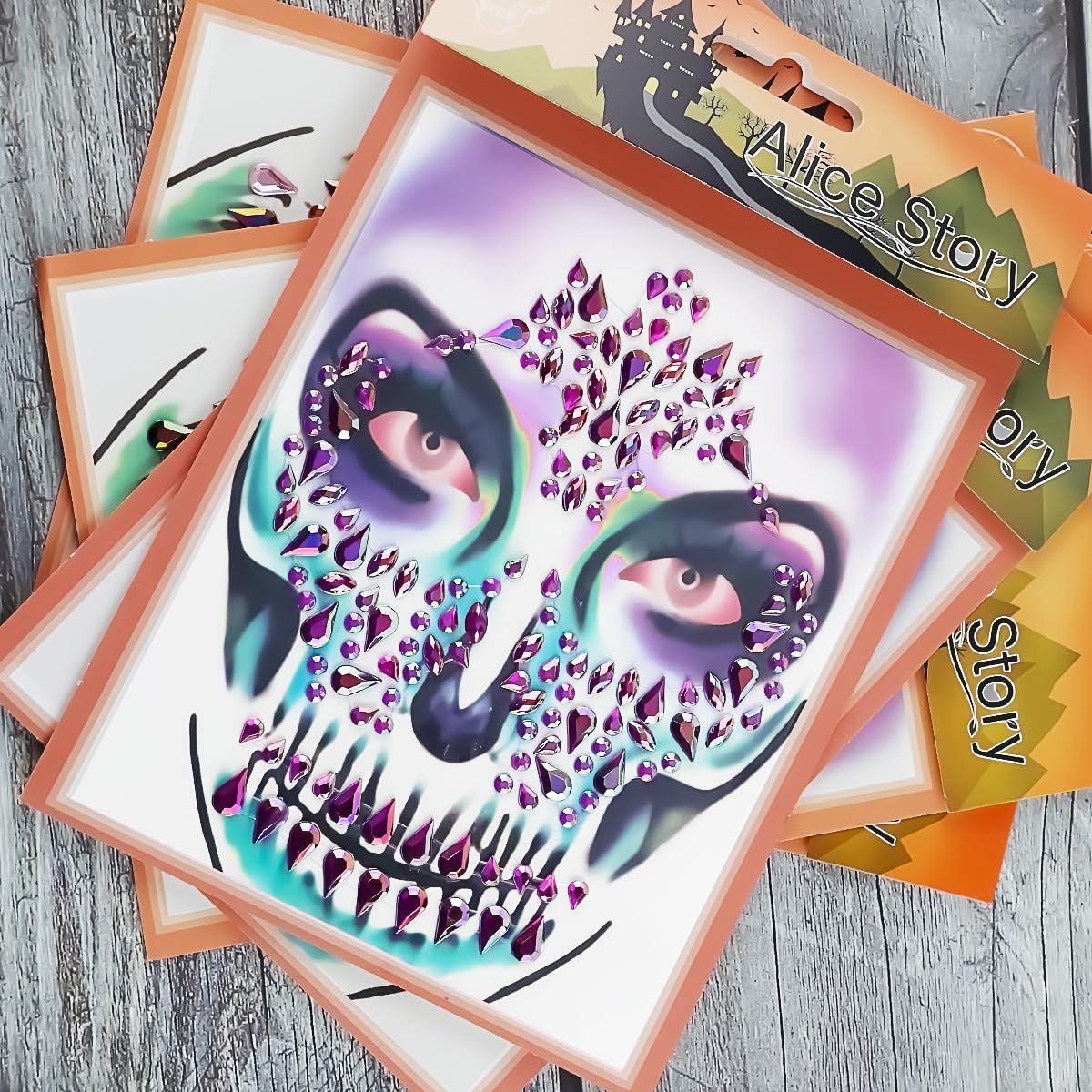 3Pack Sugar Skull Face Rhinestone Stickers for Makeup Halloween Self-Adhesive Temporary Stickers Day of the Dead Face Temporary Tattoo Skeleton Face Gems for Halloween Party Festival Accessory