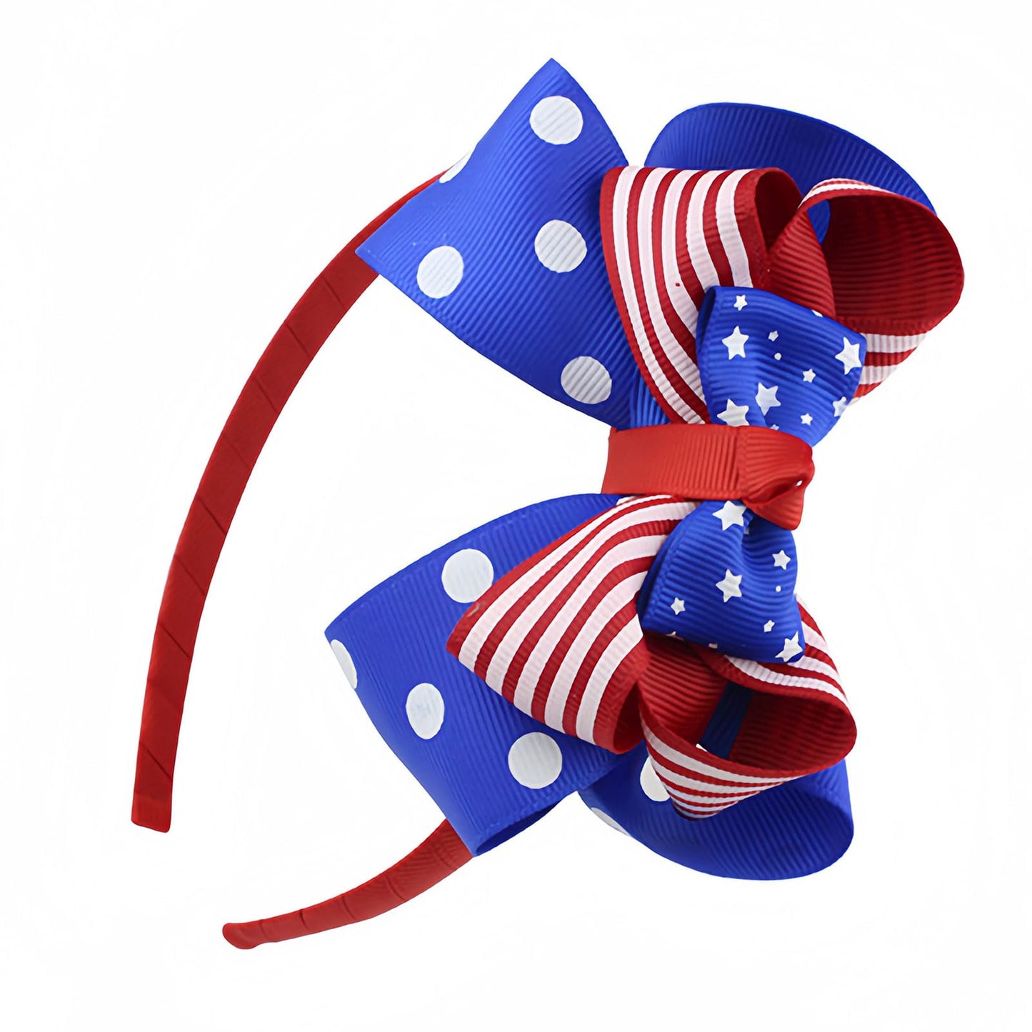 HIFANMM 4th of July Headband Independence Day Hair Accessories Patriotic Party Bow Hair Supplies USA Flag Big Bow Knot Design Blue Stars Hair Decoration Non Slip Head Band for Women Girls Kids 1 Pcs