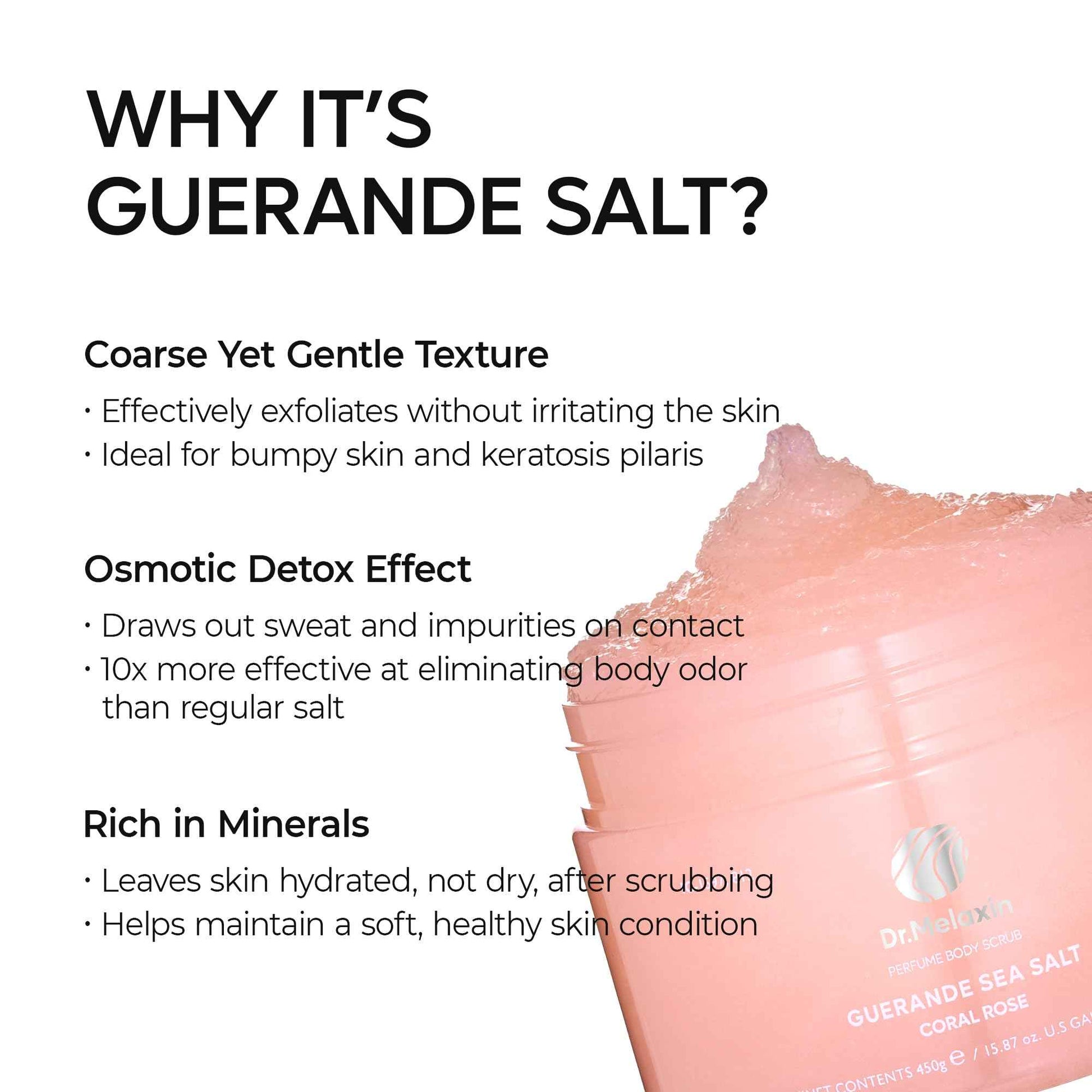 Dr.Melaxin Guerande Sea Salt Perfume Exfoliating Body Scrub for Smooth Skin Body, Amber & Vanilla Scent