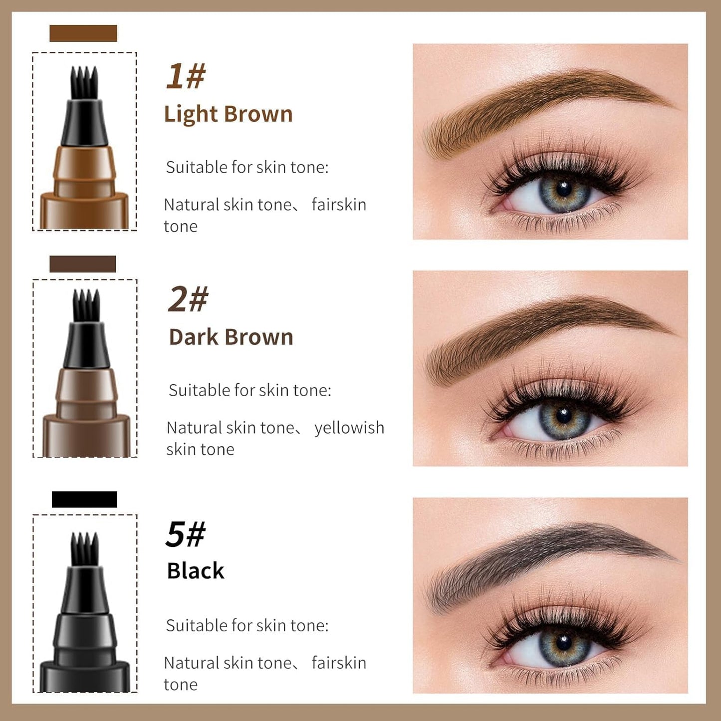 2024 Upgraded Magic Eyebrow Pencil - 3D Waterproof, Sweatproof & Long-Lasting All Day 4-Tip Microblading Brow Pen for Vivid & Hair-Like Brows Contouring & Precise Magic with 4 Fork (Light Brown)