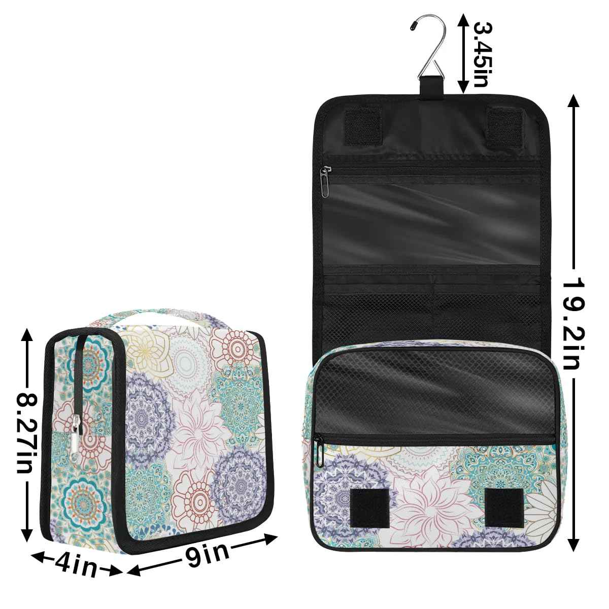 Funky Qiu Hanging Toiletry Bag for Women And Men,Mandala Flower Travel Cosmetic Makeup Bag Travel Organizer,Ethnic Waterproof Travel Bag for Toiletries Accessories,Travel Essentials