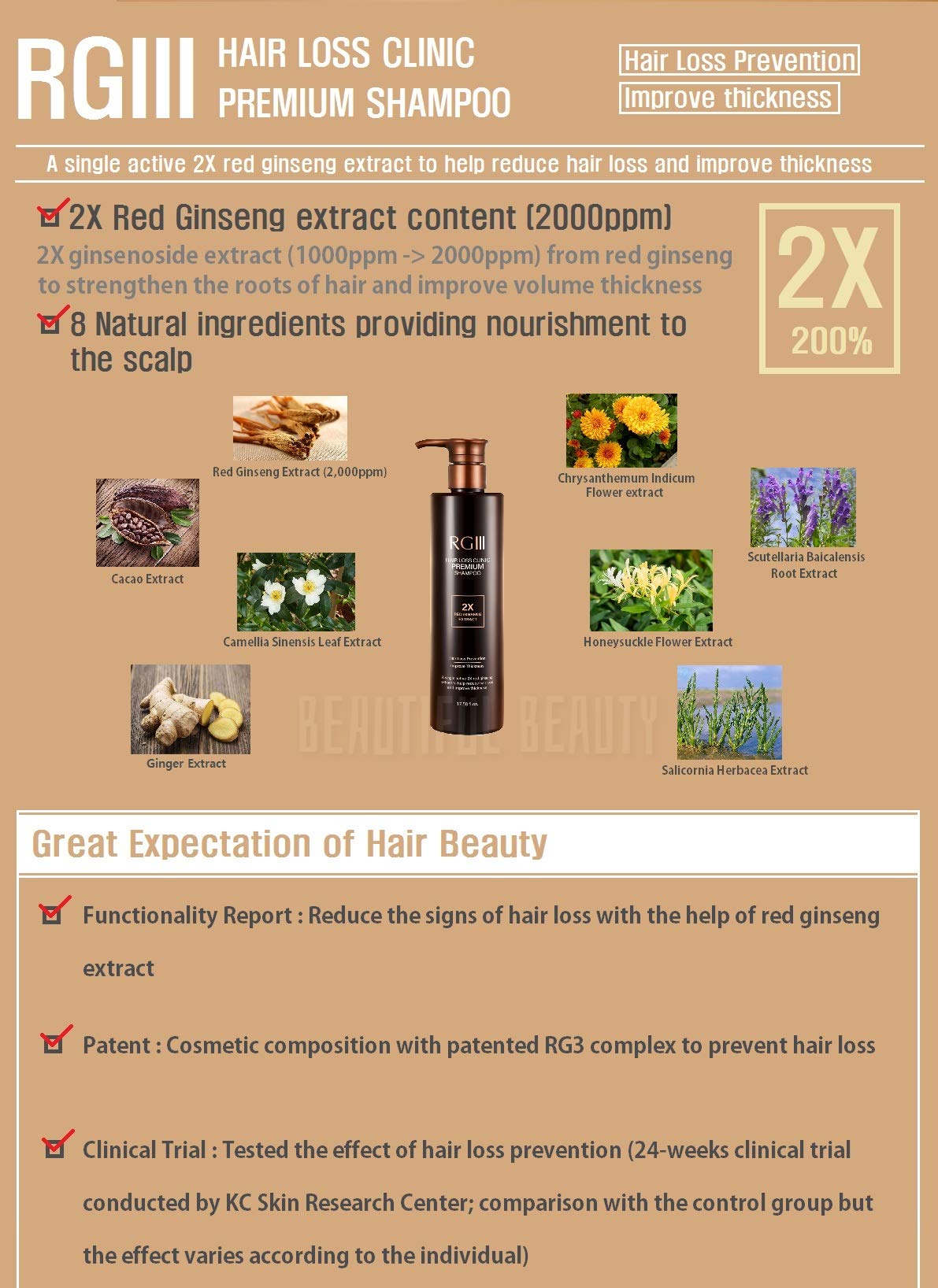 COSMOCOS RG3 RGIII PREMIUM HAIR LOSS CLINIC SHAMPOO (ONE BOTTLE)