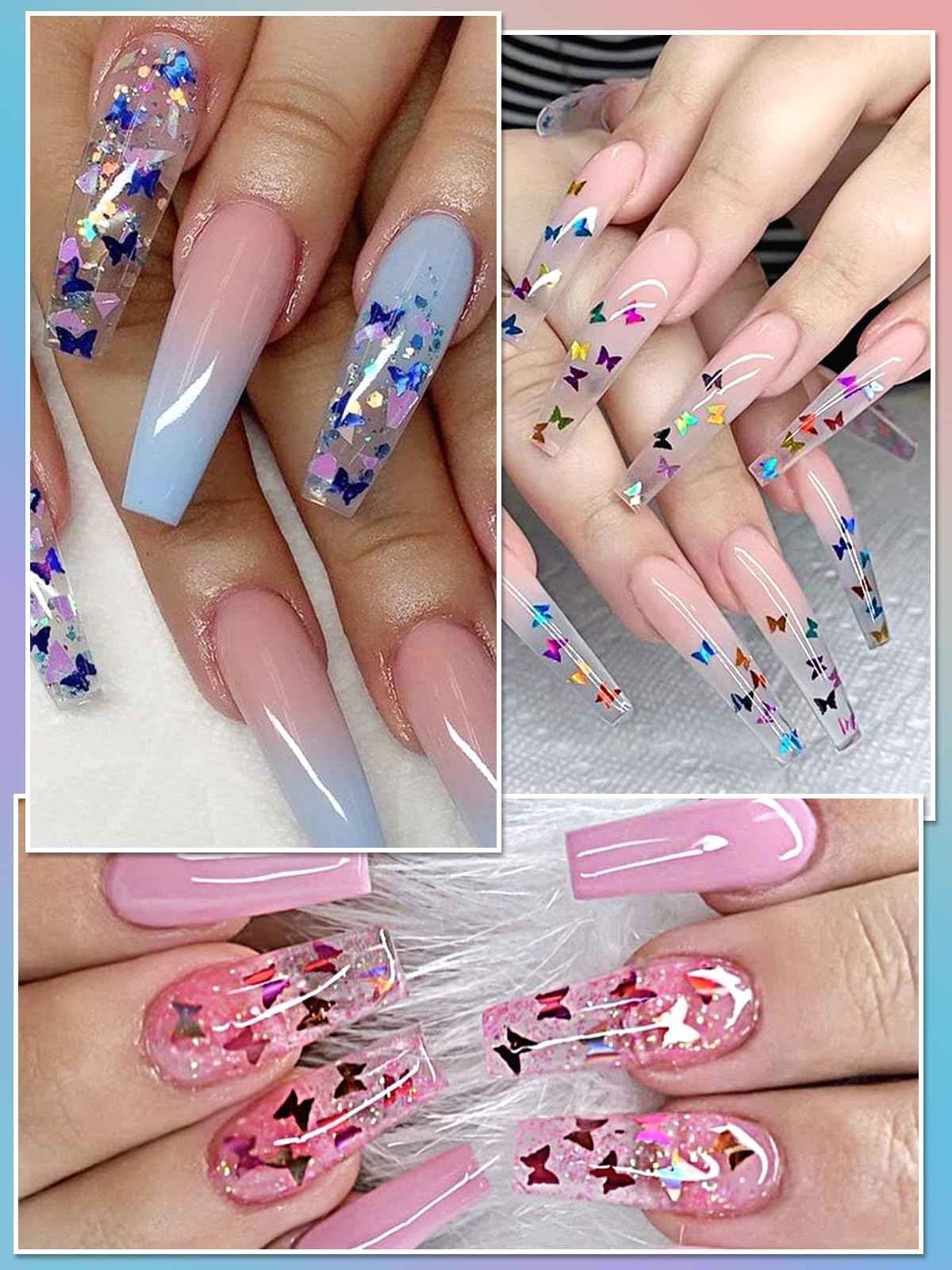 60 Pot Butterfly Nail Art Glitter Sequins, Kalolary Holographic Butterfly Nail Decals Metallic Laser Nail Art Flake Glitter for Face Eyes Nail Art Decoration DIY Craft(5 Boxes)