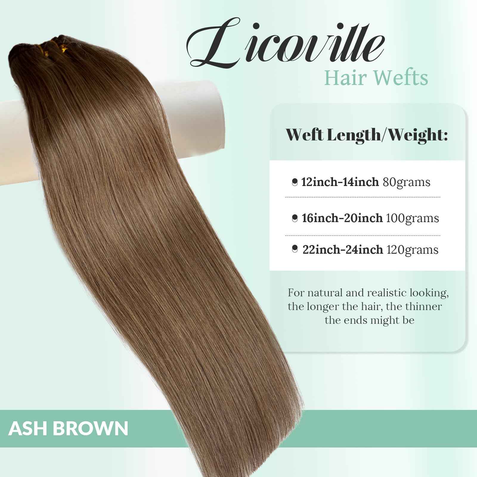 Weft Hair Extensions Human Hair Ash Brown Sew in Extensions Hand Tied Double Weft 12 Inch Thick Ash Brown Hair Weave Bundles Straight Sew in Real Human Hair Weft Extensions for Women
