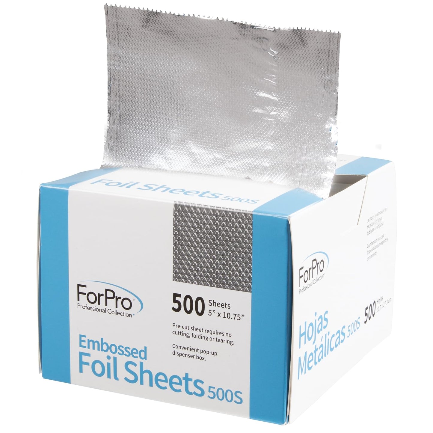 ForPro Professional Collection Embossed Foil Sheets 500S, Aluminum Foil, Pop-Up Dispenser for Hair Color Application and Highlighting Services, Food Safe, 5” W x 10.75” L, 500 Count