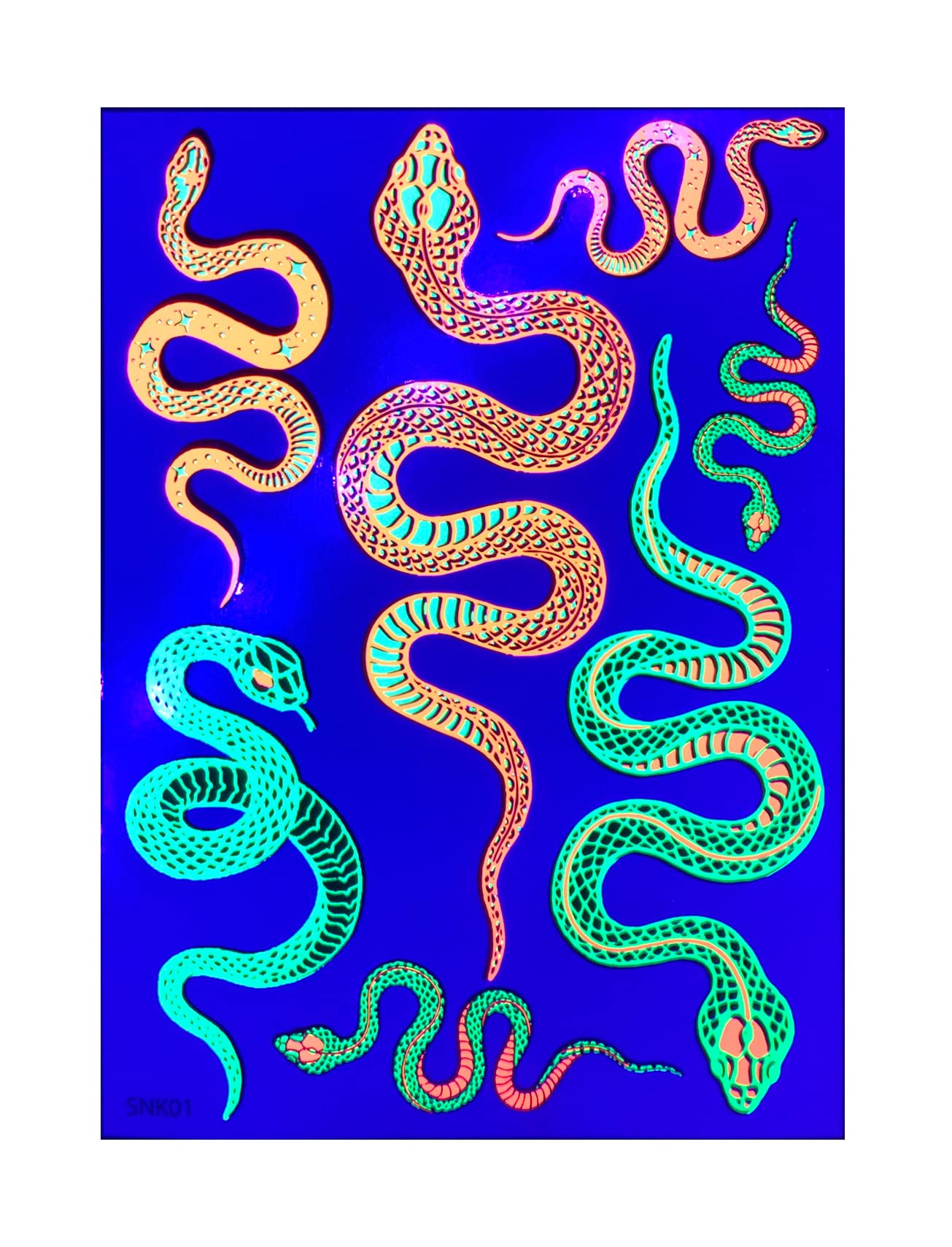 Blacklight Glow Party Temporary Tattoo-1 Sheet - Cobra