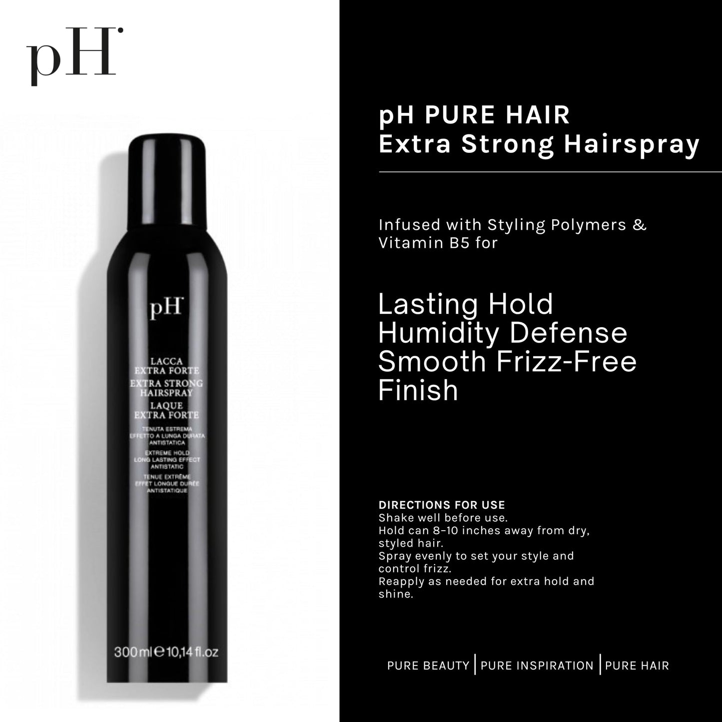 pH PURE HAIR Extra Hold Hairspray - Strong, Anti-Frizz & Humidity-Resistant Non-Aerosol Hair Spray with Floral Scent - Fast-Dry - 10.1 oz