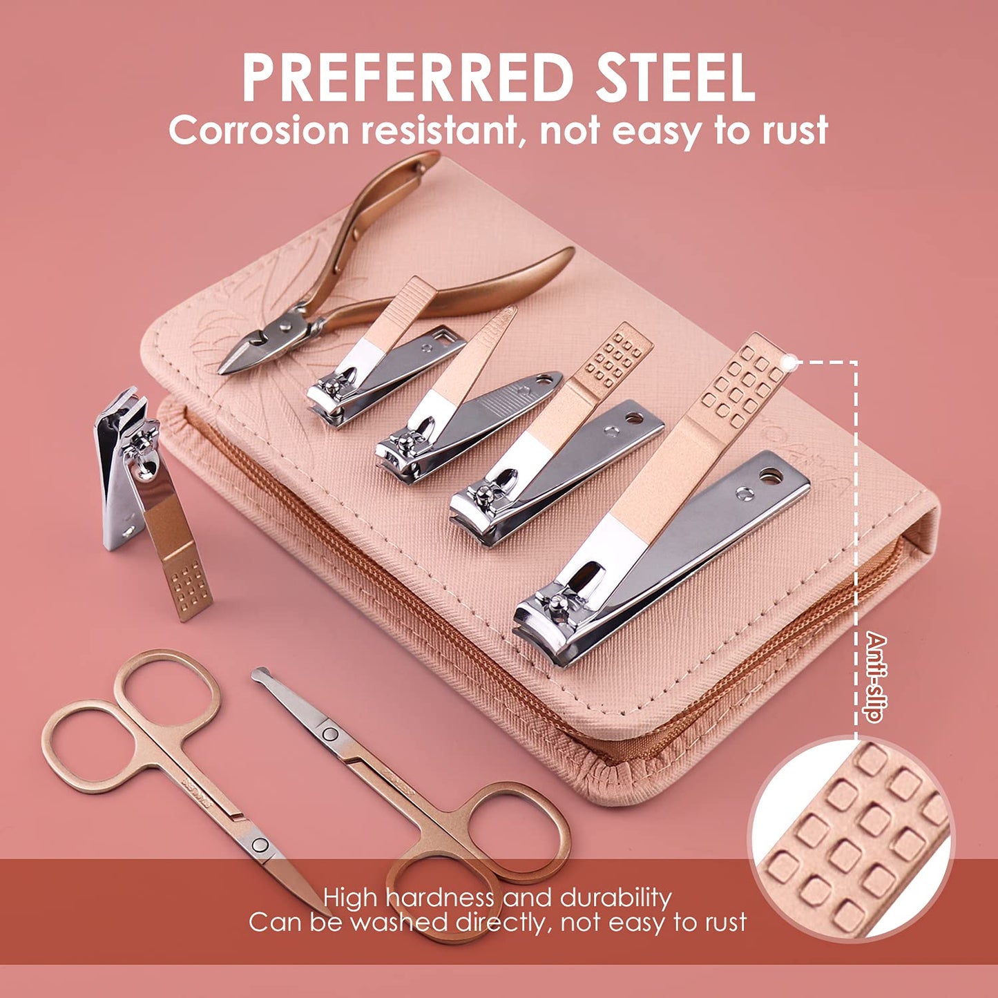 WOAMA Manicure Set Pedicure Kit - 30 in 1 Nail Kit Professional Stainless Steel Nail Care Kit for Women - Pink