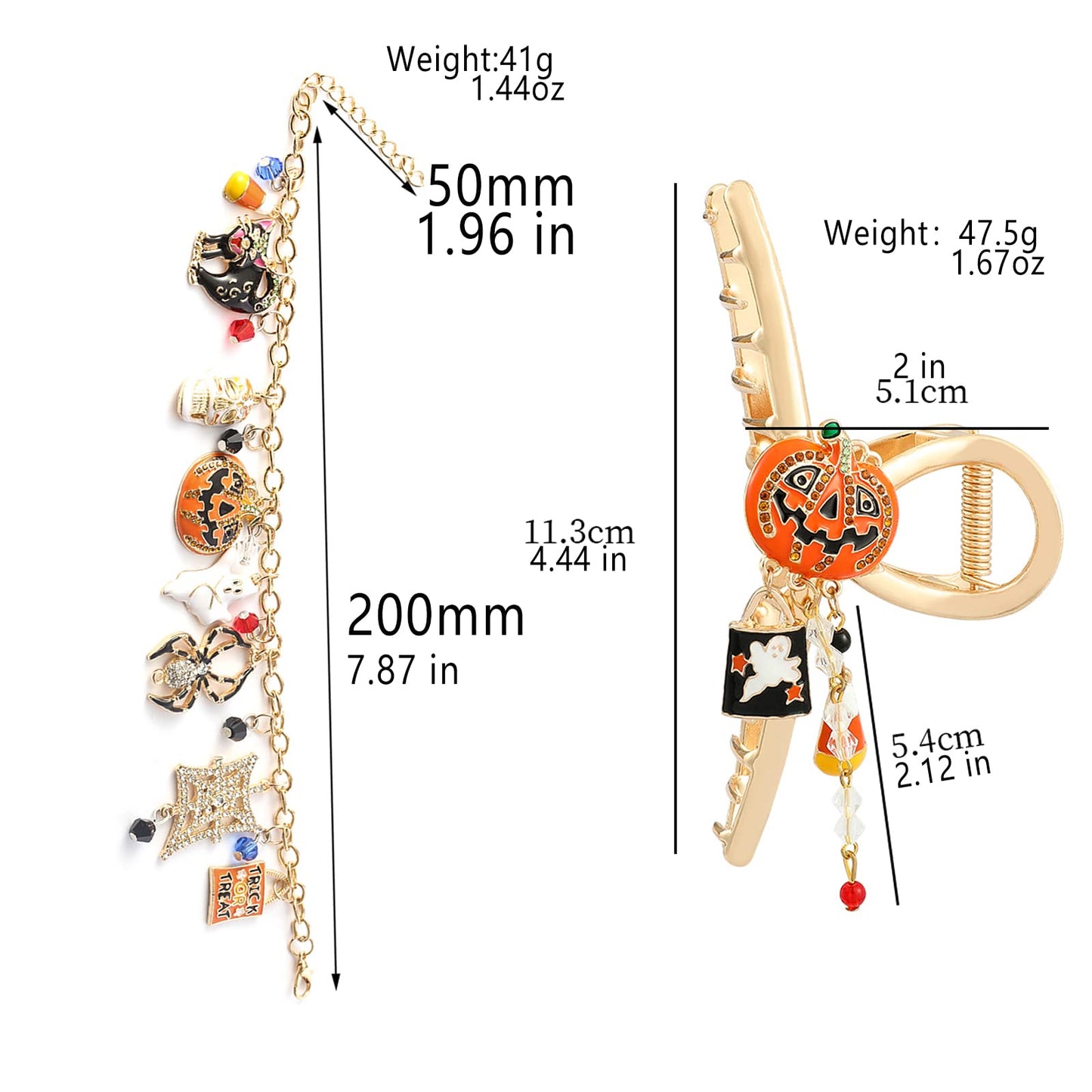 Halloween Hair Clips Pumpkin Bracelet Set - Elegance Tassels Hair Claw Clips for Women Girls Sweet Festival Jewelry Suitable Thick Hair Thin Hair