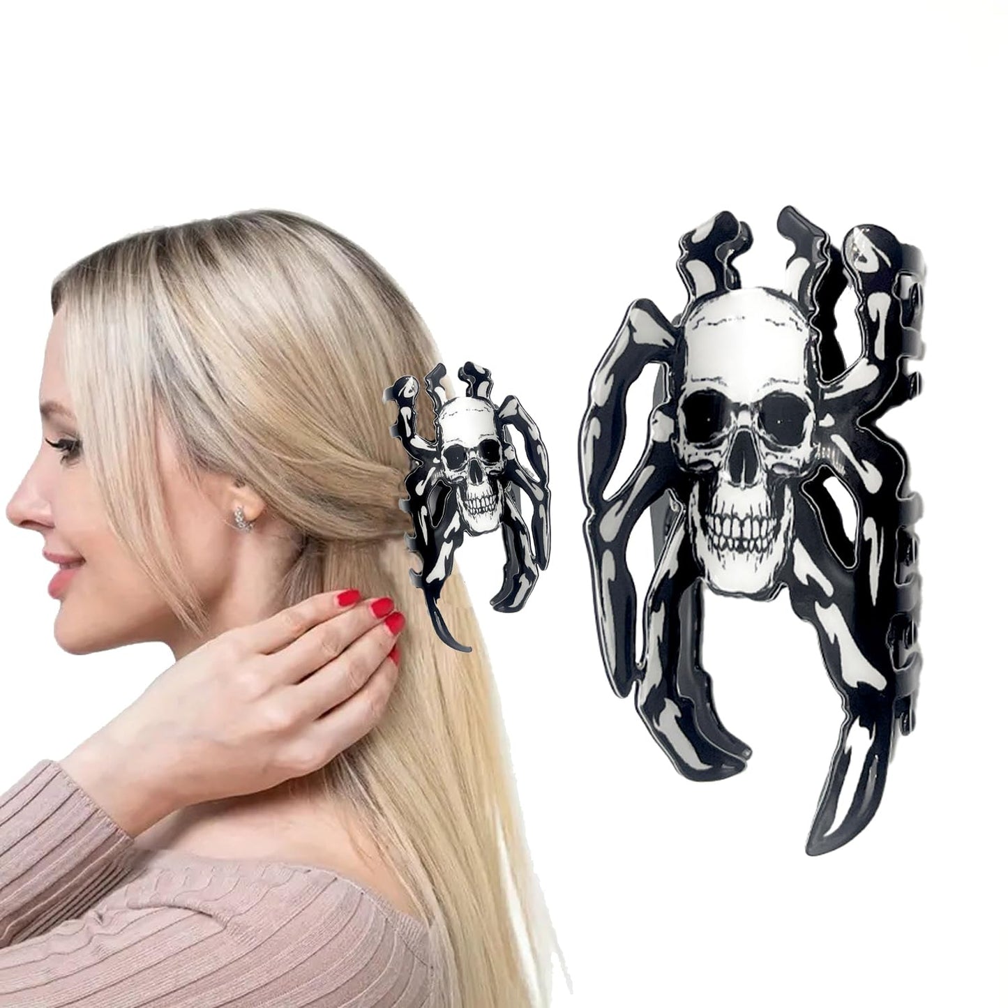 Halloween Hair Claw Clip，Mask Ghost Face Hairpin Funny Ponytail Clip Scream Grimaces Scary Styling Hair Accessories for Women (Skull 1)