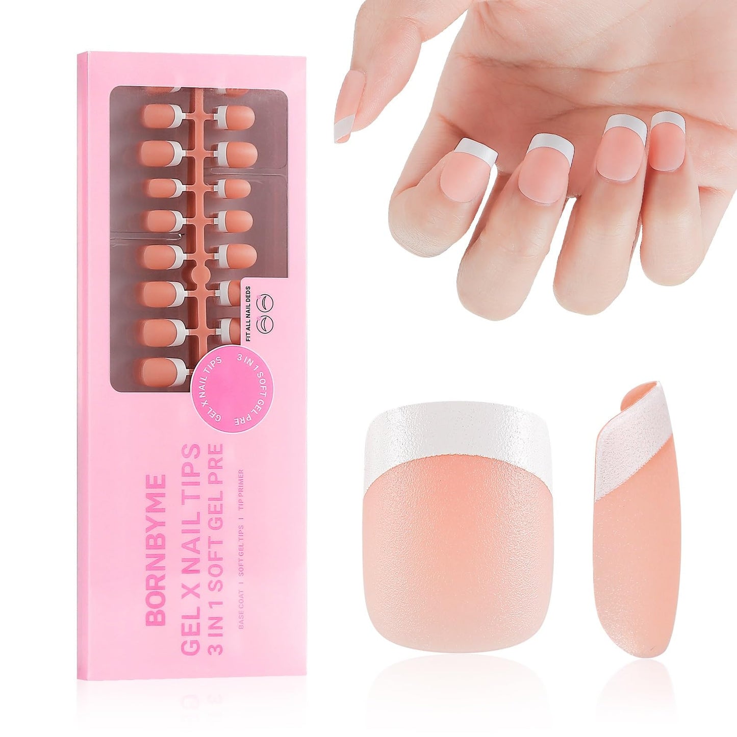 LIARTY 150 Pcs French Press On Nails Short Square, French Tip False Nails Manicure, 15 Size Acrylic Full Cover Artificial Fake Nails (Natural)