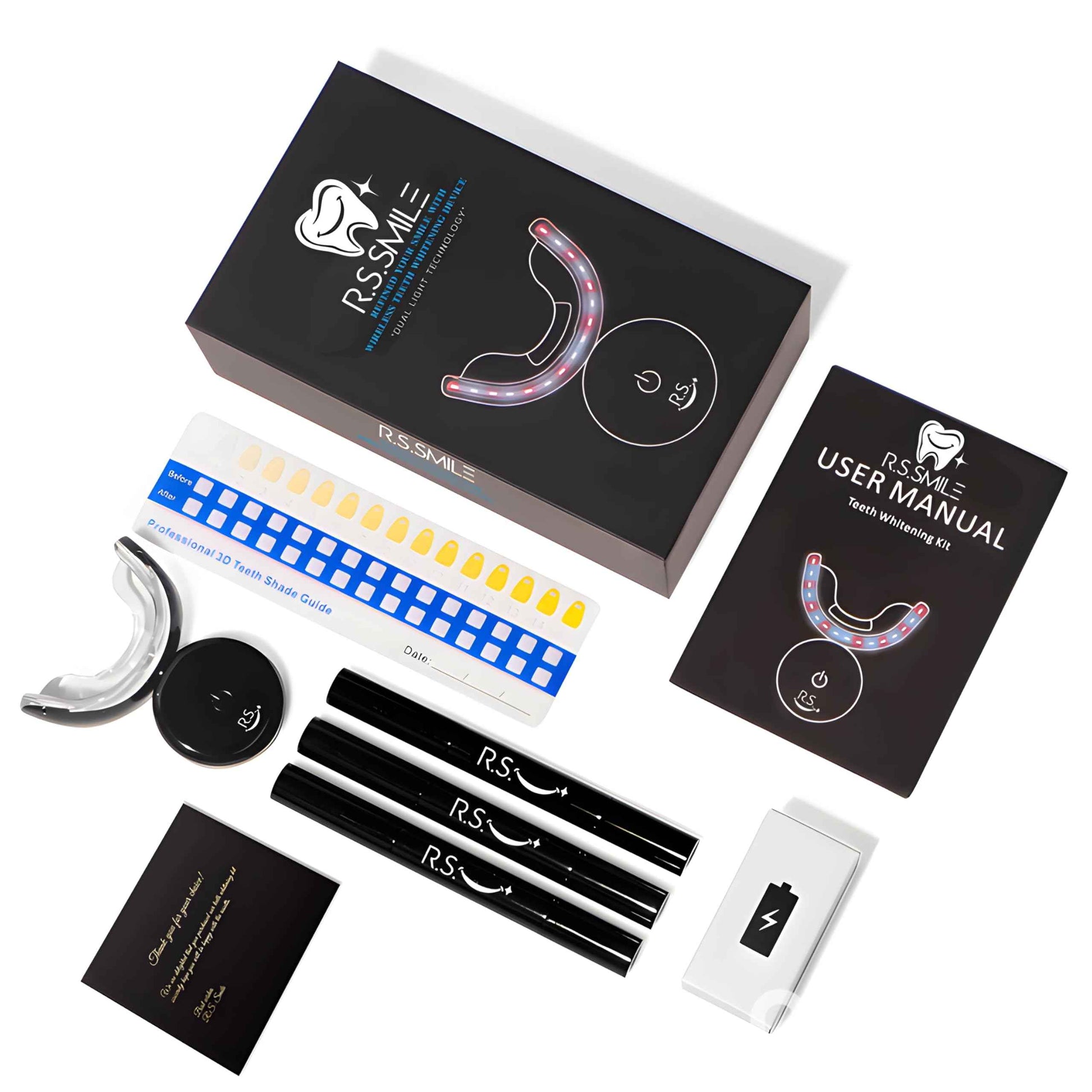 RS Smile Professional Wireless Teeth Whitening Kit with 32X Dual LED Lights, Red & Blue Light Technology for Deep Whitening, Rechargeable Device, Gentle Enamel - Safe Formula