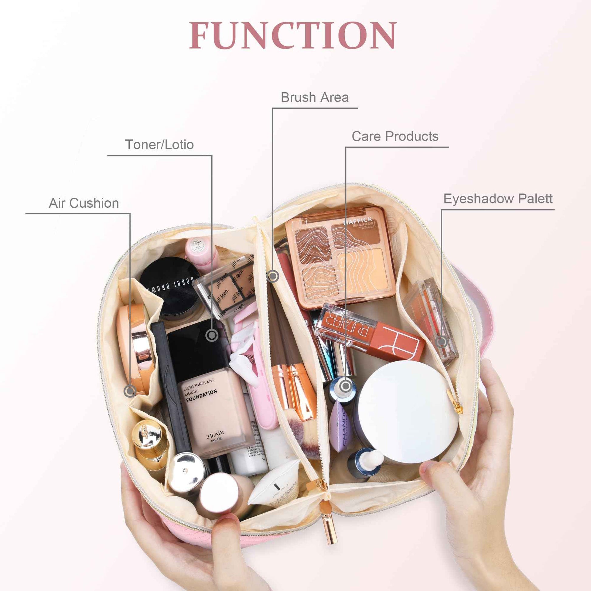 Makeup Bag Travel Toiletry Bag, Personalized Initial Pink Makeup Bag, Gift for Women Gils, Large Capacity Leather Cosmetic Bags, Waterproof Open Flat Organizer for Christmas, Halloween & Thanksgiving