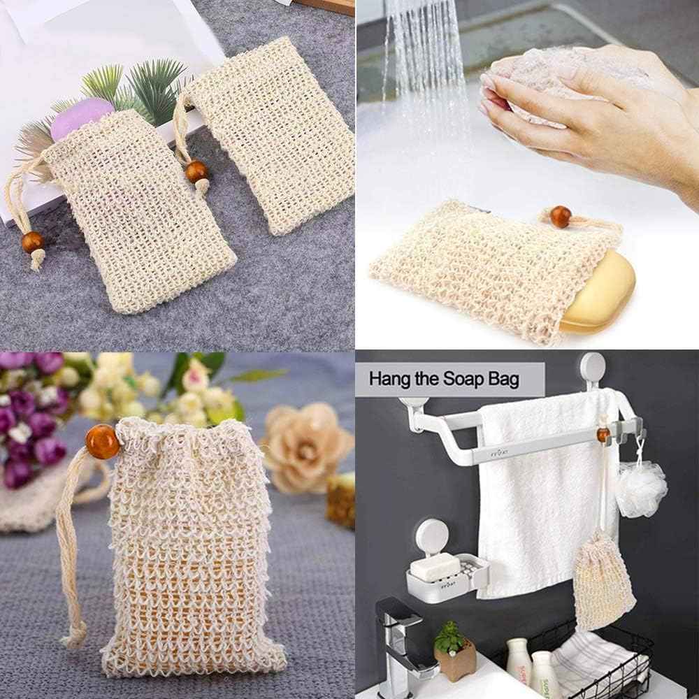Sopurrrdy 60 Pcs Natural Sisal Soap Saver Bag for Soap Bar Organic Soap Pouch for Exfoliating Lathers and Air Dry Soap Bar Shower