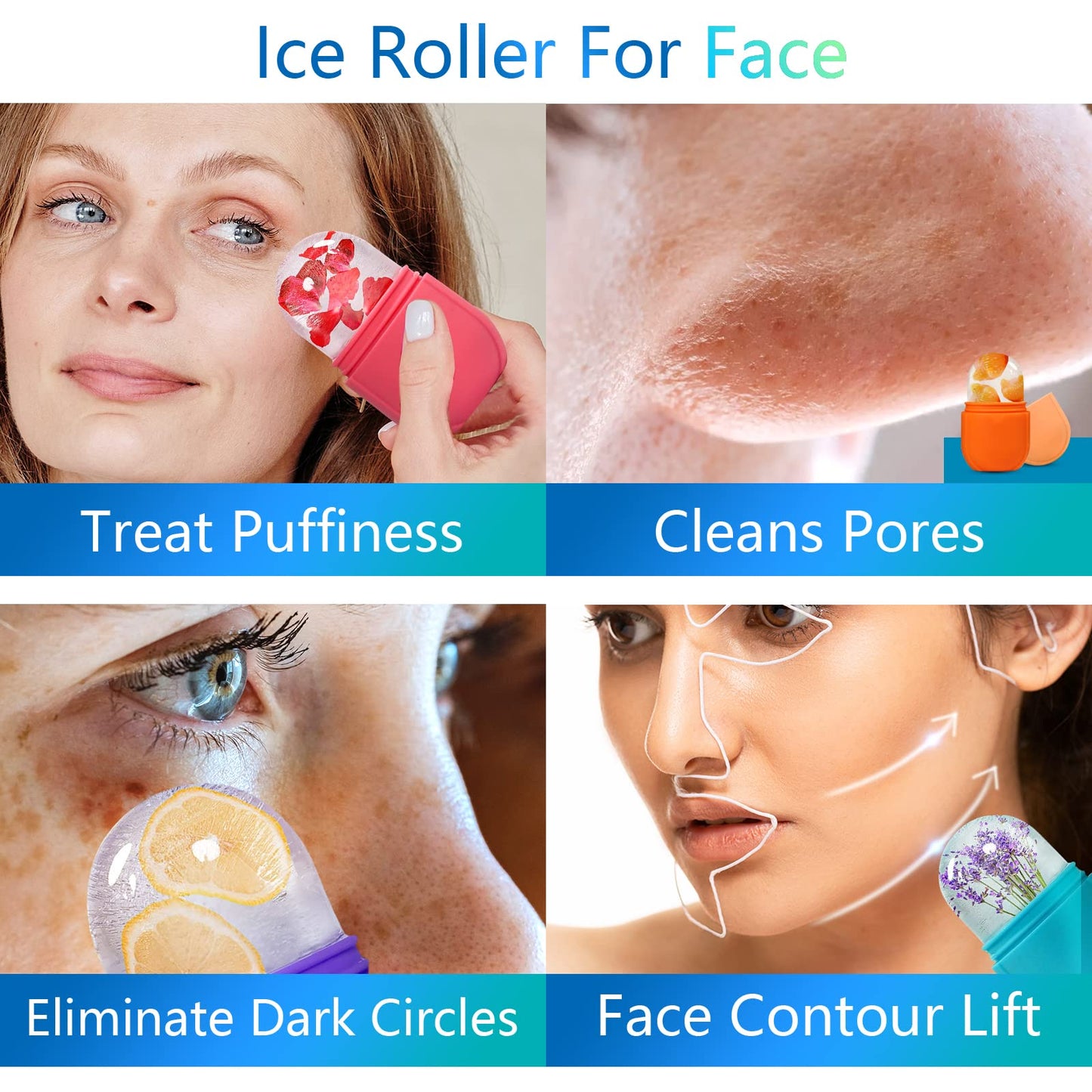 PASNOWFU Ice Cube Face Roller, Eyes and Neck, Brighten Skin & Enhance Your Natural Glow, Reusable Facial Treatment, Ice Cube Roller to Tighten Skin & De-Puff The Eye Area, Mini and Cute Size (Pink)