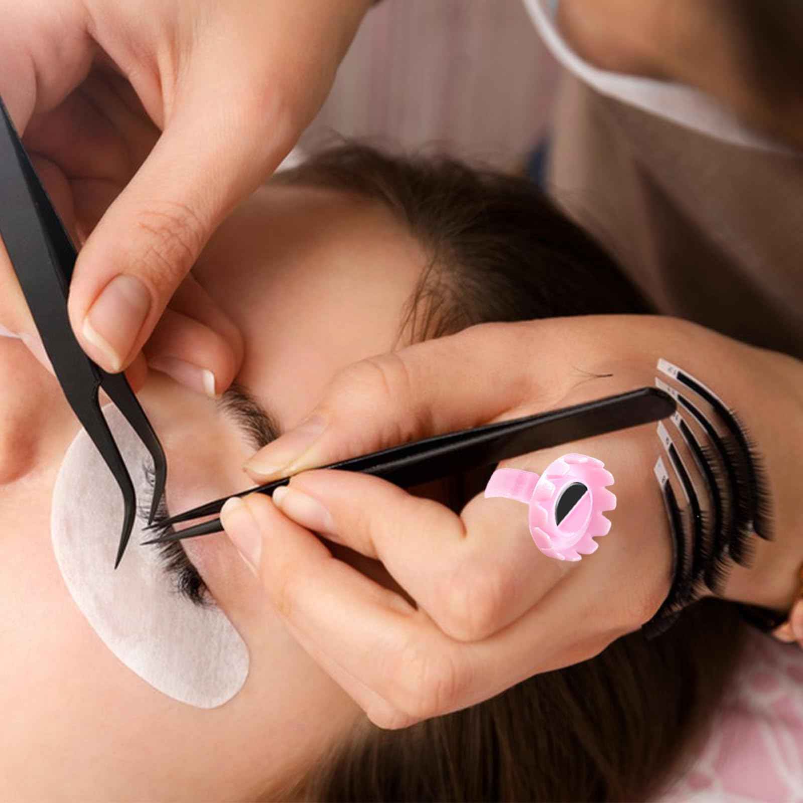 100 Pcs Glue Rings for Eyelash Extensions,Disposable Ring for Lashes Cute Lash Glues Holder Ring Glues Cup Glue Rings,Use for Eyelash Extension Supplies(Rotundity Pink)