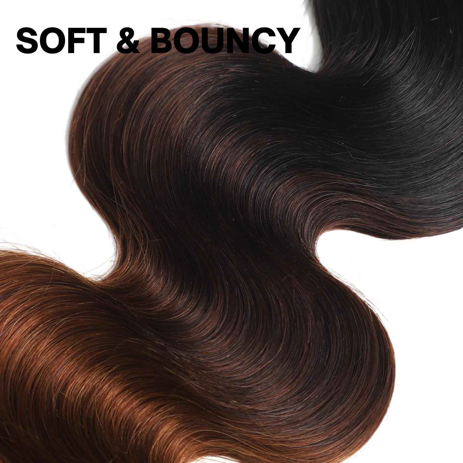 ANMETAN Chestnut Brown Ombre Color T1B/2/30 Human Hair Body Wave Single Bundle, Thick 12A Brown 3 Tone Ombre Bundles With Dark Roots 100% Remy Hair Wavy Sew In Quick Weave Keep Soft after Washes 12 IN