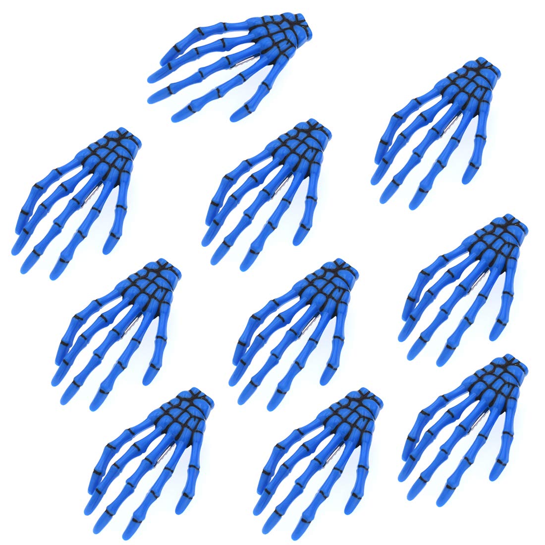 10Pcs Skeleton Hands Hair Clips 3" Halloween Party Hair dress Accessories, Blue