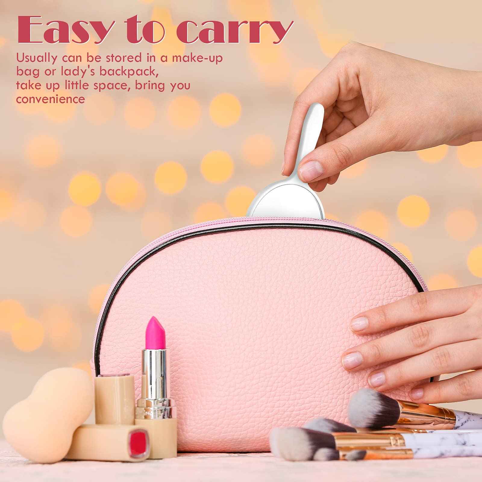 Jetec 50 Pcs Handheld Mirror with Handle, 3.94" L x 2.17" W, Small Portable Round Mirror Bulk for Kids Travel Makeup Classroom Camping Daily DIY Crafts (Black, White)