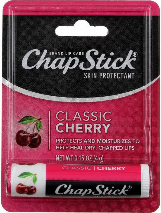 ChapStick Classic (1 Box of 12 Sticks, 12 Total Sticks, Cherry Flavor) Skin Protectant Flavored Lip Balm Tube, 0.15 Ounce Each, 12 Count (Pack of 1)