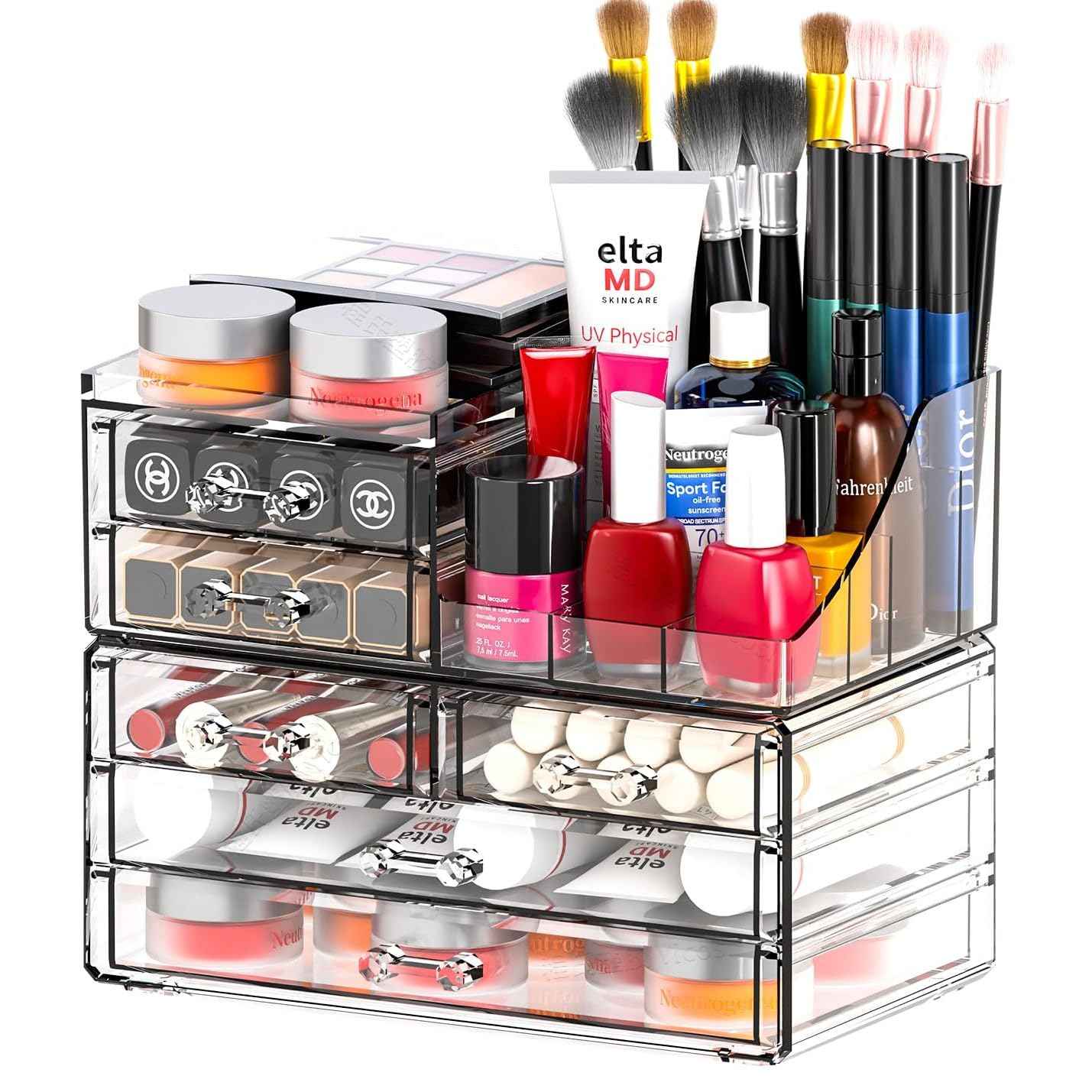 SUOXING Clear Acrylic Makeup Organizer for Vanity,Bathroom,Dresser,6 Drawer Cute Make up Organizers for Counter,Plastic Countertop Makeup Storage for Beauty,Jewelry,Brush,Cosmetic,Skin Care Organizer
