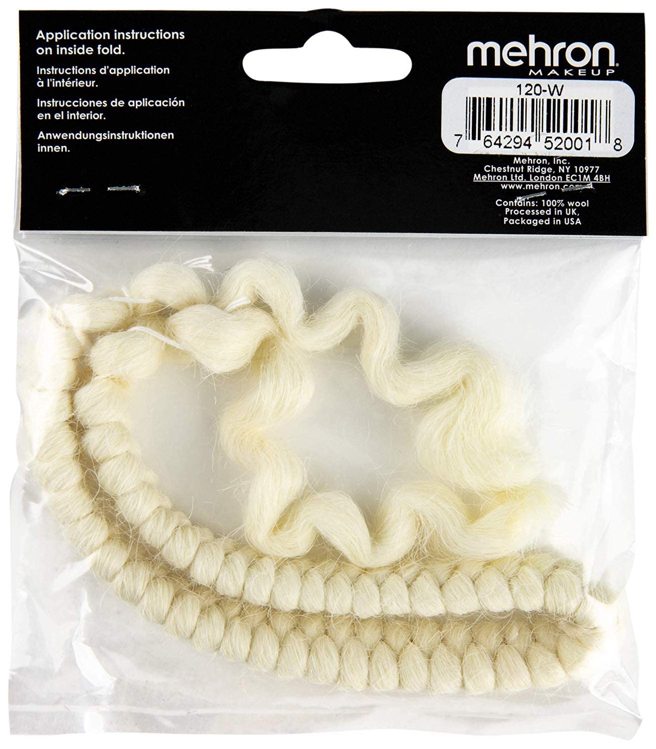 Mehron Makeup Crepe Hair 12-inch Braid (White)