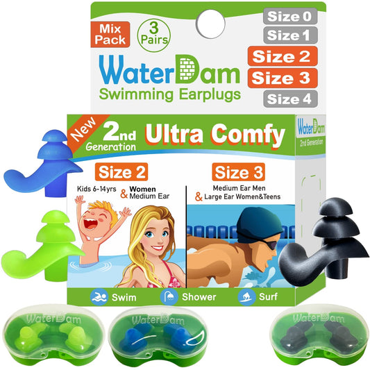 WaterDam Swimming Ear Plugs Great Waterproof Ultra Comfy Earplugs Prevent Swimmer's Ear