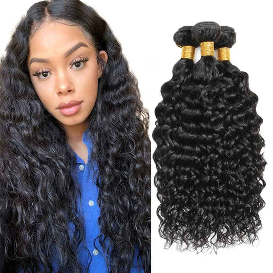 12 14 16 Inch Water Wave Bundles Human Hair 3 Bundles Brazilian Remy Hair 50 Grams/Bundle 10A Grade Unprocessed Virgin Hairs Water Wave Bundle Weaves Extensions for Black Women