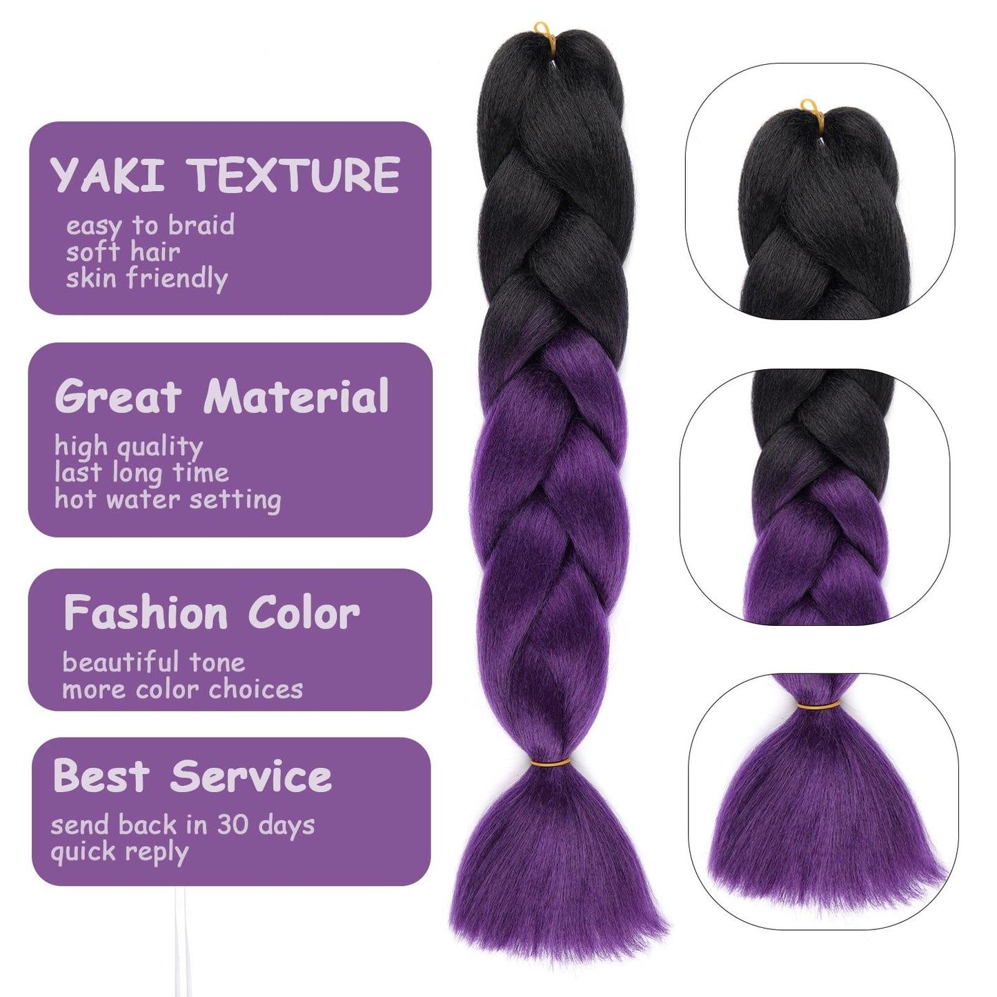 Black to Dark Purple Braiding Hair Extensions Ombre Braiding Hair 3 Packs 24 inch Synthetic Hair for Braiding