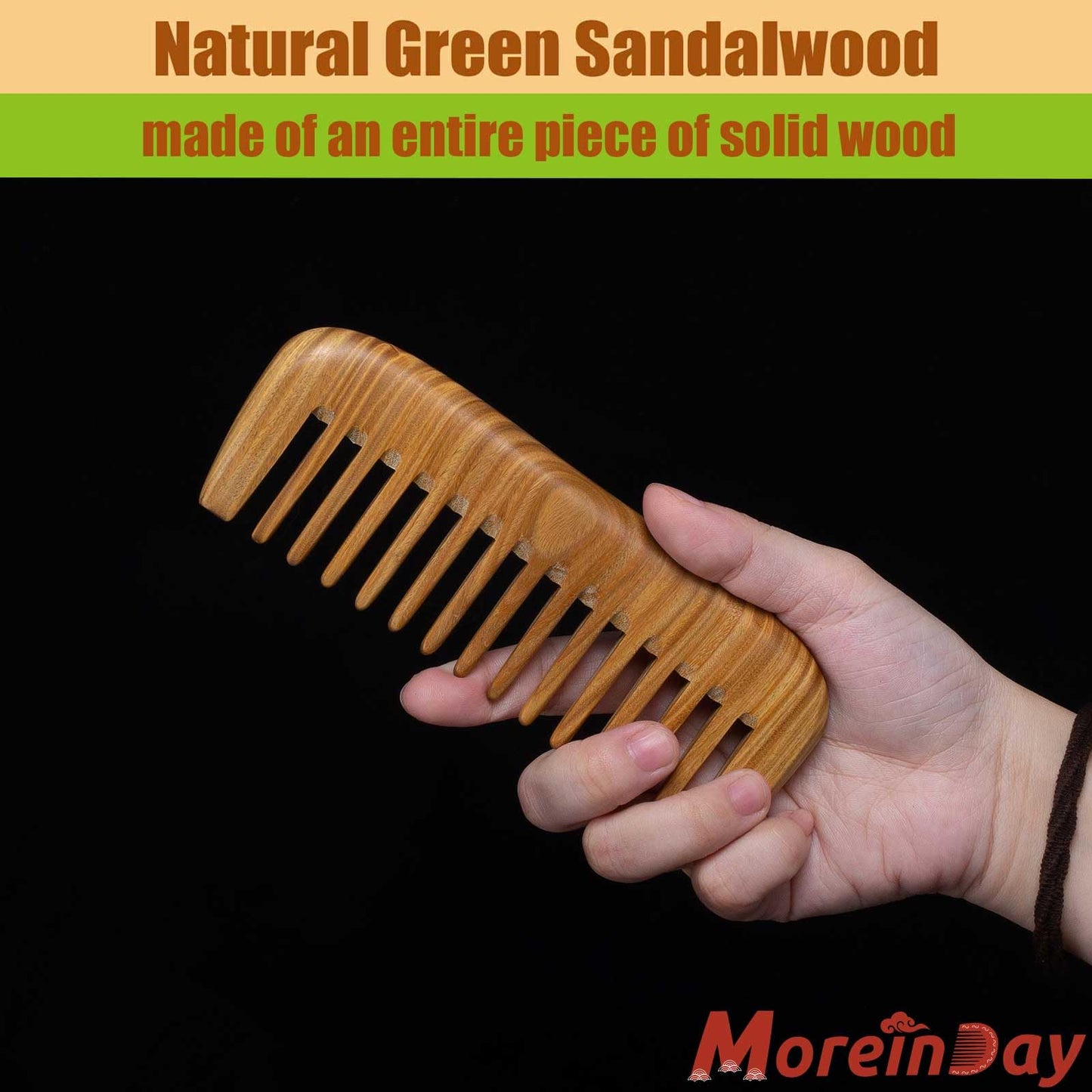 Moreinday Wooden Comb for Women, Wide Tooth Comb for Curls Hair Detangling, Wood Comb for Hair Growth, Wide Comb for Scalp Massage, Large Tooth Wooden Hair Comb for Men - Sandalwood