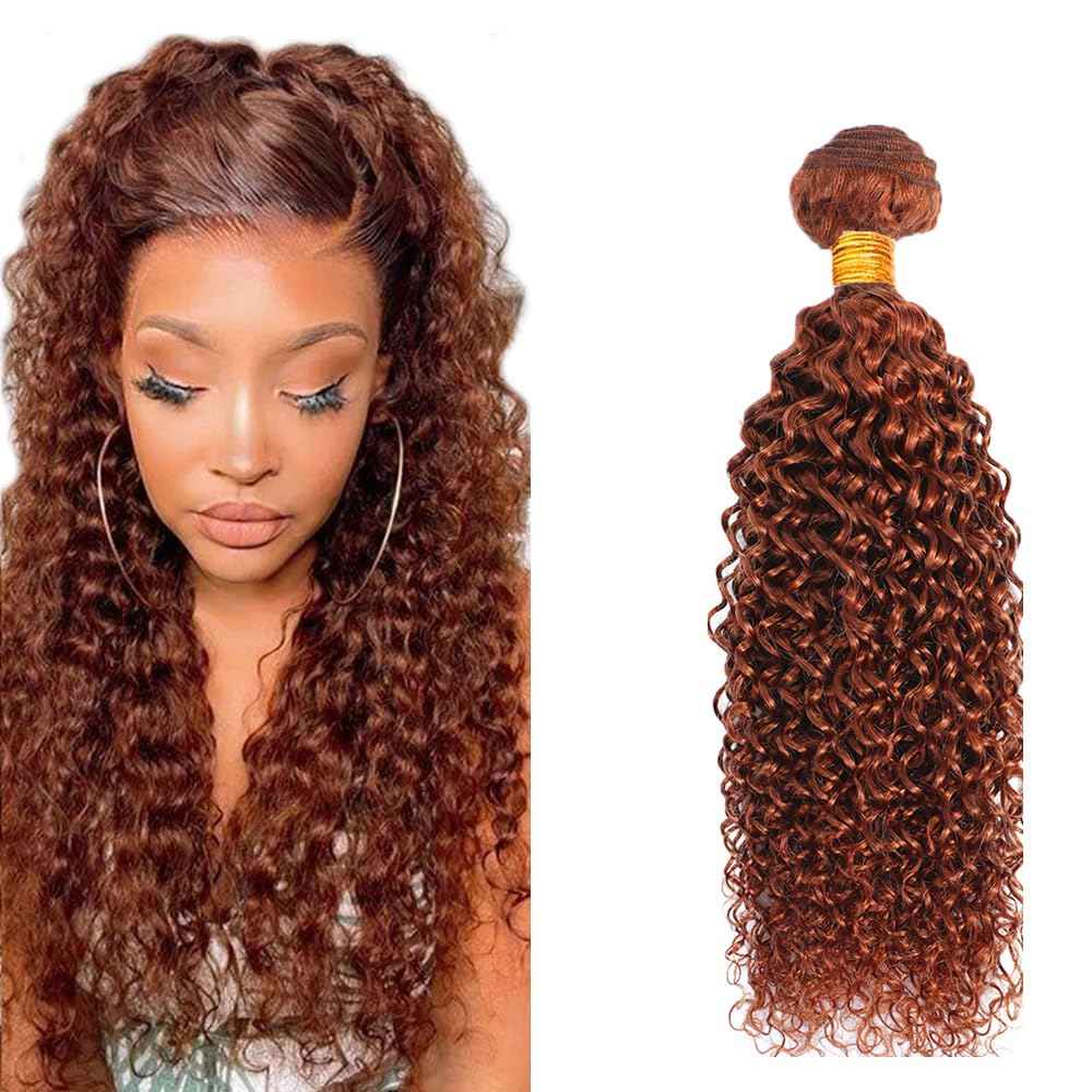 34 Inch Color 33 Copper Red Bundles Reddish Brown Kinky Curly Human Hair Bundle Unprocessed Peruvian Virgin Hair Bundle Brown Curly Wave Bundles for Women