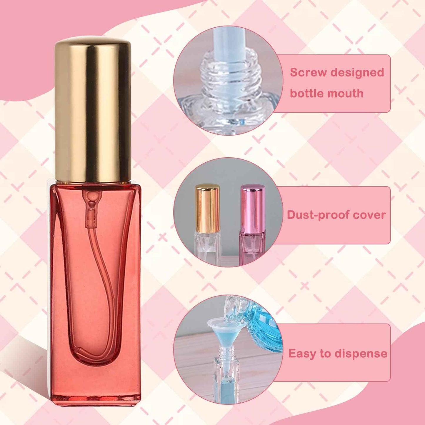 RAMFIYN 5pcs 6ml Refillable Perfume Bottle Travel Atomizer Set - Glass, Multi Color, High Precision Nozzle