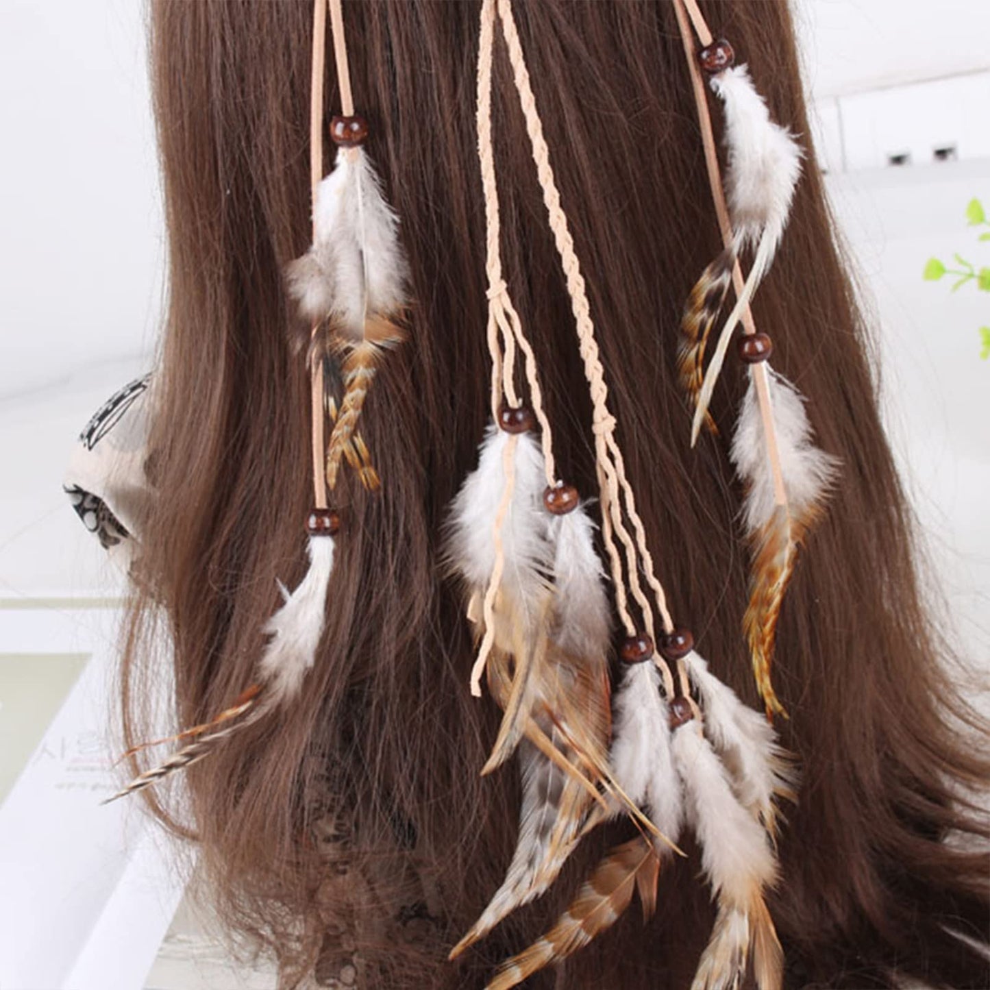 Feather Headband Hippie Indian Boho Hair Bands Tassel Bohemian Halloween Hair Hoop Women Crown Hairband Party Decoration Headdress Cosplay Costume Handmade Headpiece Hair Accessories White