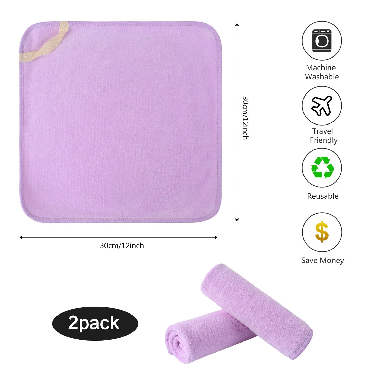 SINLAND Microfiber Facial Cloths Fast Drying Washcloth 12inch x 12inch Light purple 2 pack