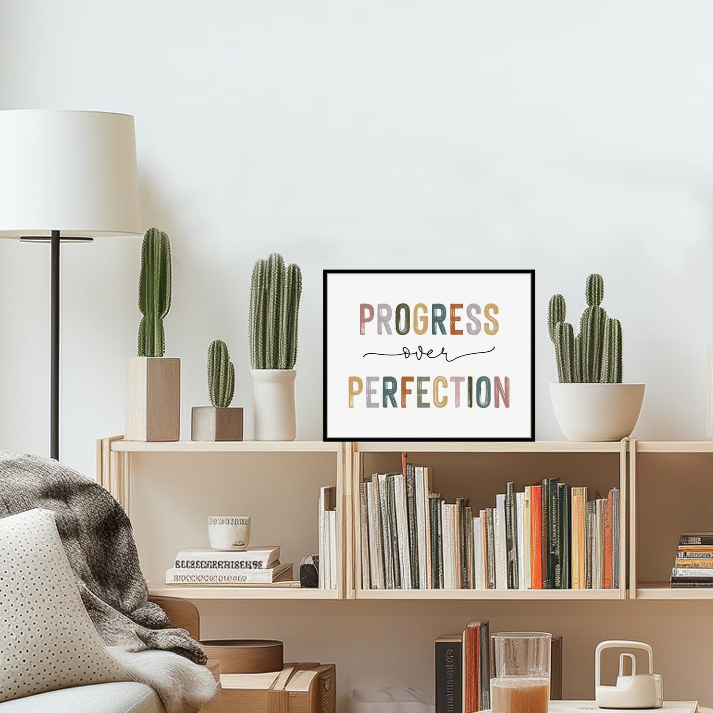 Progress Over Perfection Framed Print, Classroom Decor, Kids Motivational, Inspirational Office Decor, Kid's Room Decor, Teacher Gift, Boho Classroom Wall Art, (8X10 INCH with Framed)