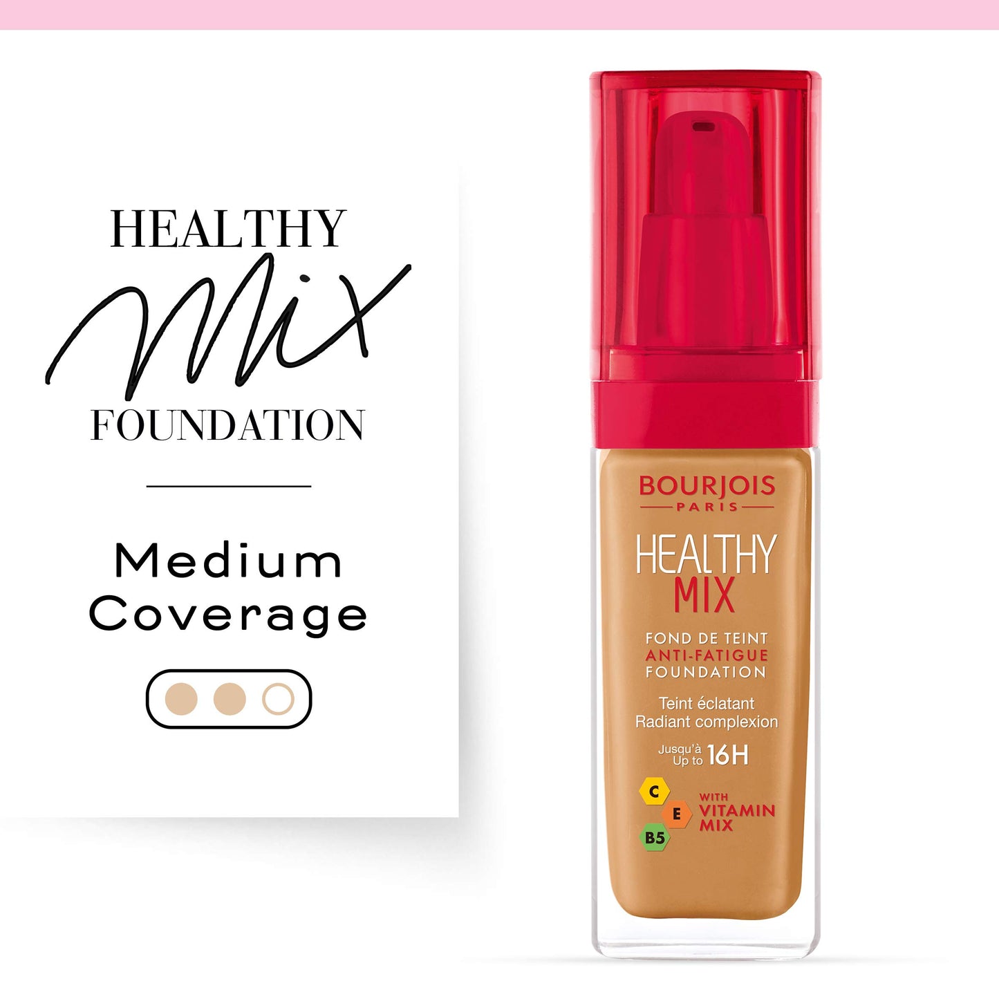 Bourjois Healthy Mix Anti-Fatigue Medium Coverage Liquid Foundation 57.5 Golden Toffee, 30ml