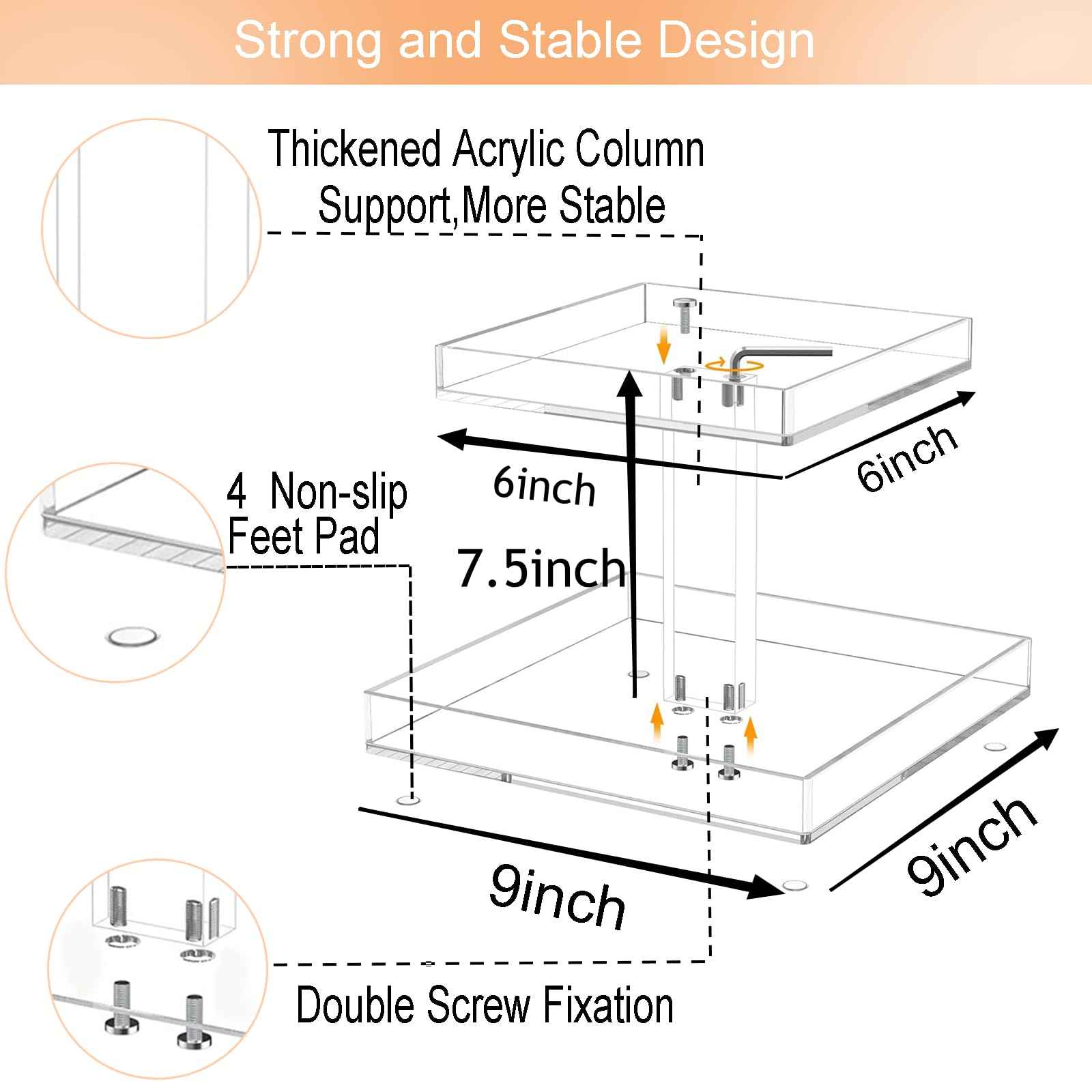 YAGELI Black Perfume Organizer for Men - 2 Tier Acrylic Cologne Rack Organizer for Men, Rectangular Vanity Storage with Sturdy Design, Space Saver for Bathroom & Bedroom
