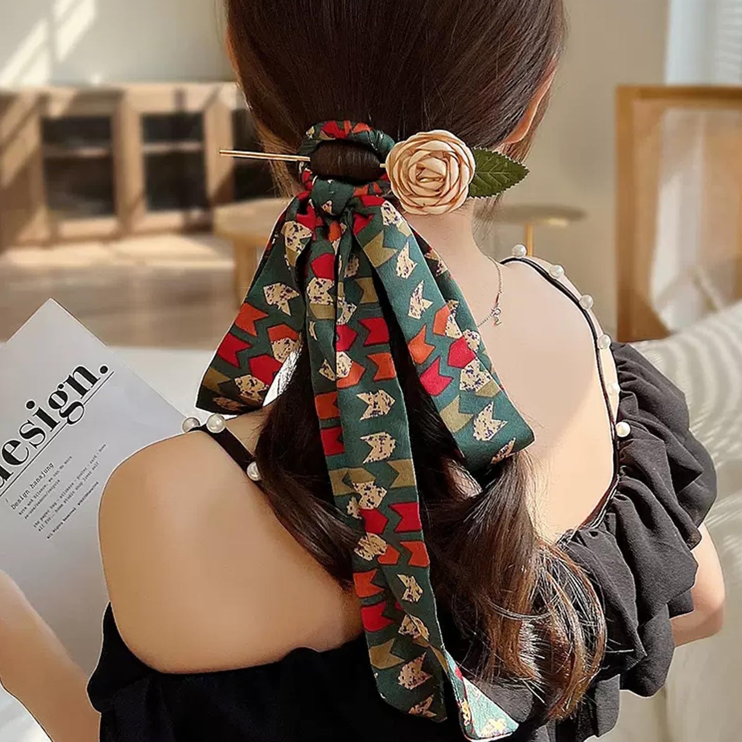 2 PCS Chinese Rose Flower Hair Sticks Vintage Metal Hair Pins Hair Chopsticks for Women Hanfu Bow Hair Accessories