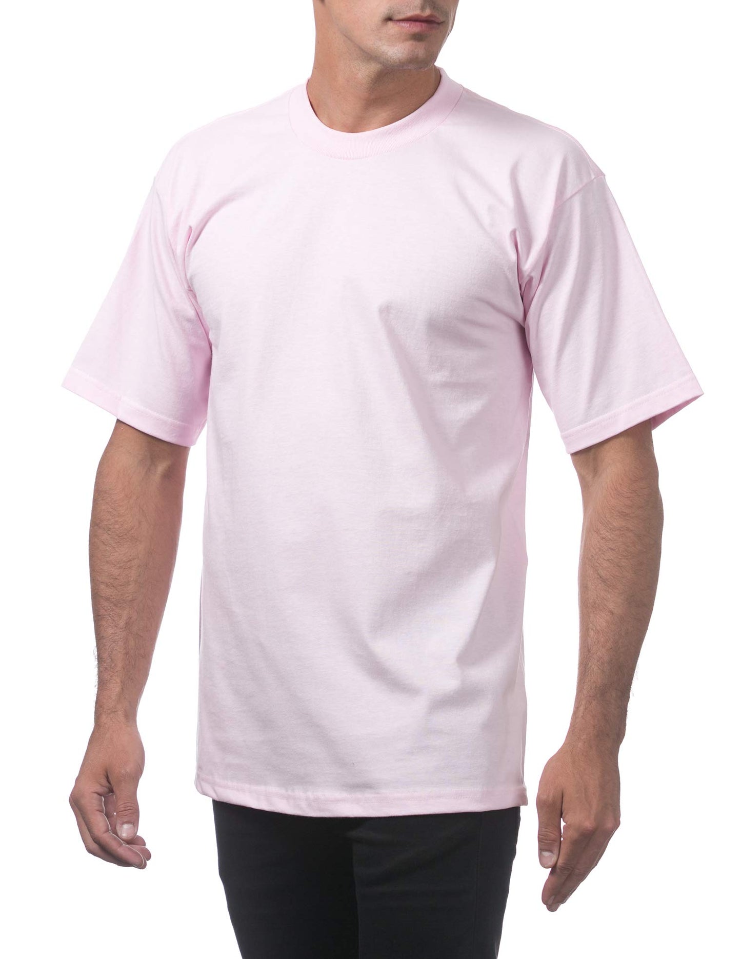 Pro Club Men's Heavyweight Cotton Short Sleeve Crew Neck T-Shirt, Pink, Small