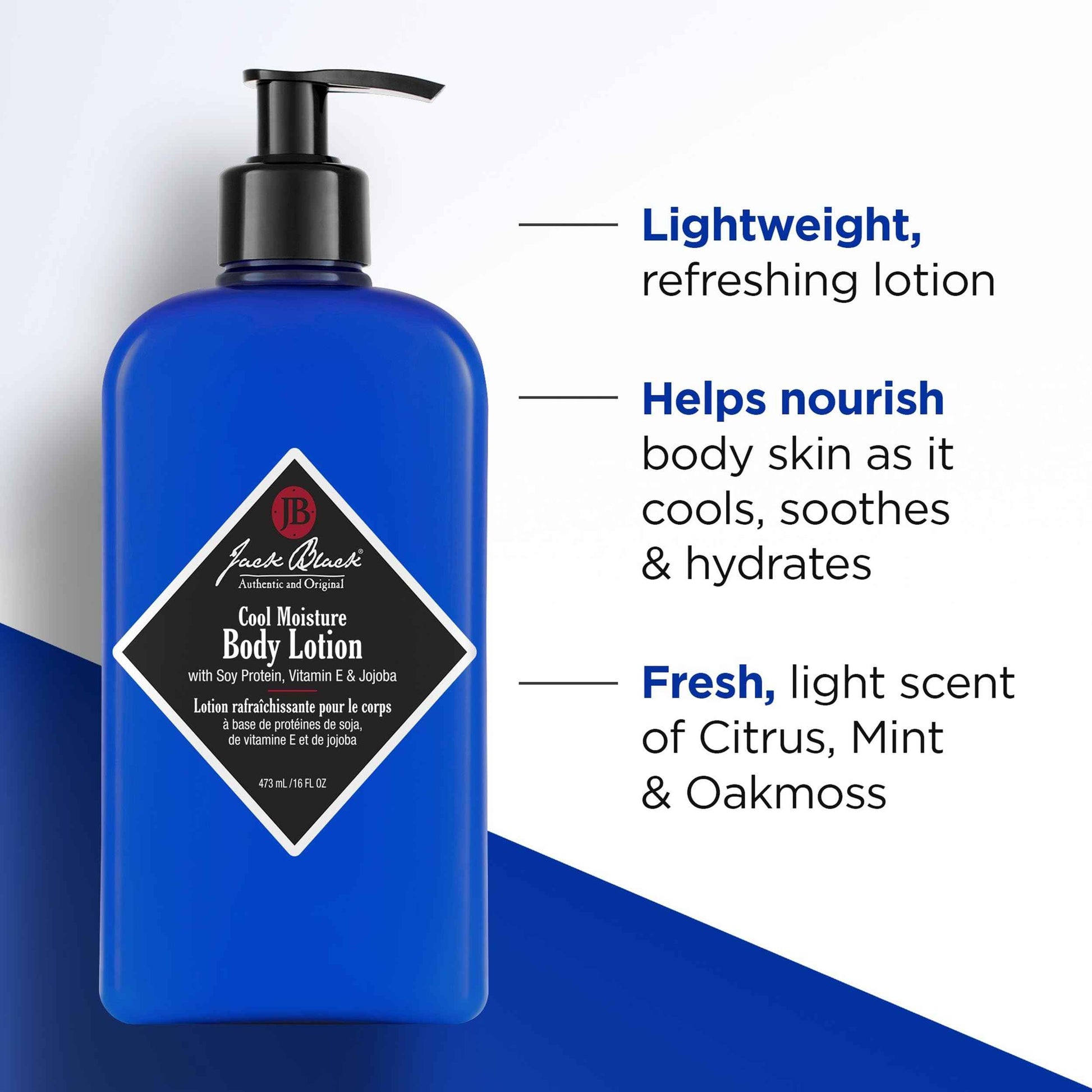 Jack Black Cool Moisture Body Lotion, 16 Fl. Oz. – Soy Protein, Vitamin E & Jojoba – Clean & Fresh Scent, Body Lotion for Dry Skin, Body Moisturizer, Body Cream for Men & Women