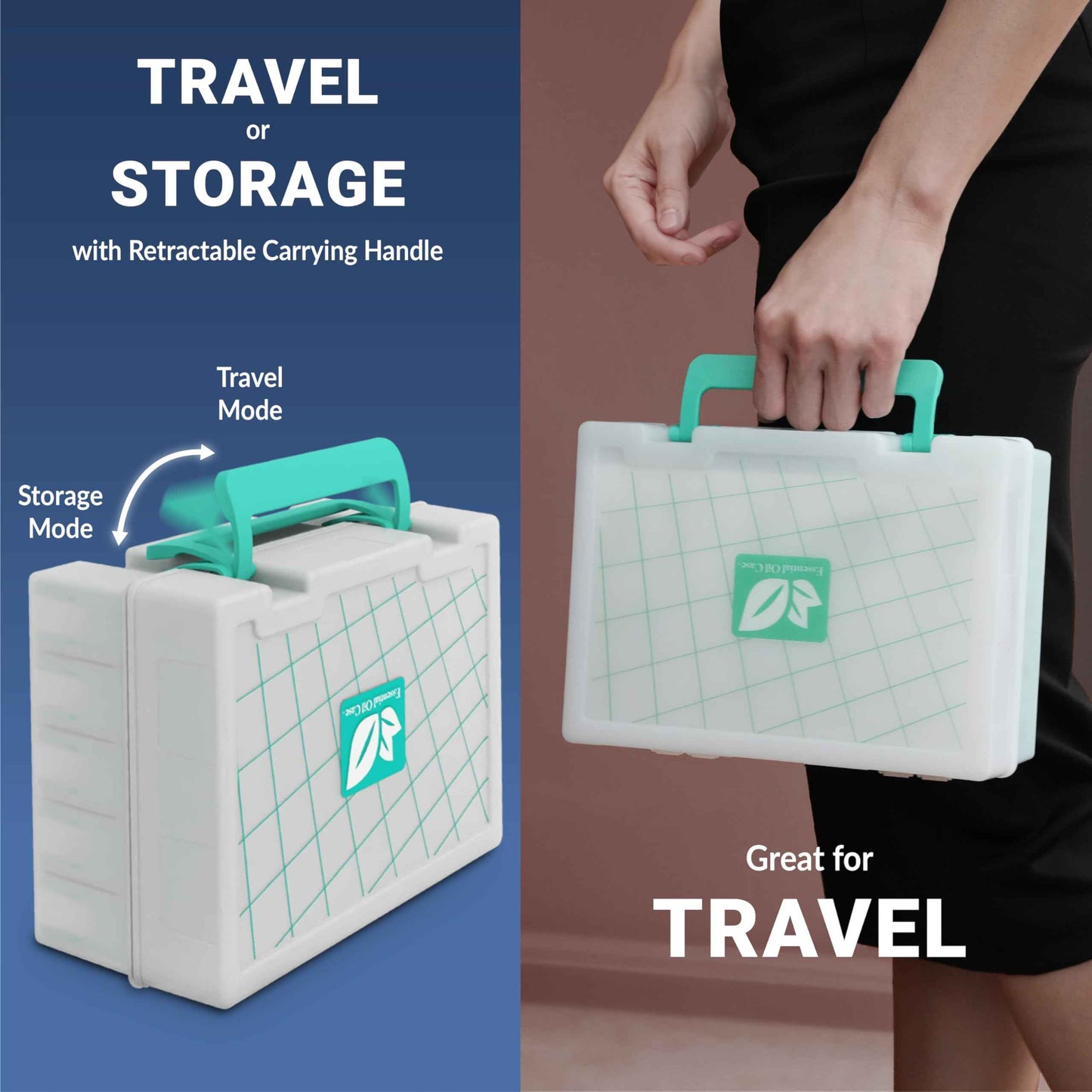 GPG2 Essential Oil Organizer for 35 Bottles, Hard Shell Storage Case with Shelf Display Lid & Travel Handle, Fits 5ml/10ml/15ml, Roller Bottles, Compatible with Top Brands, Teal