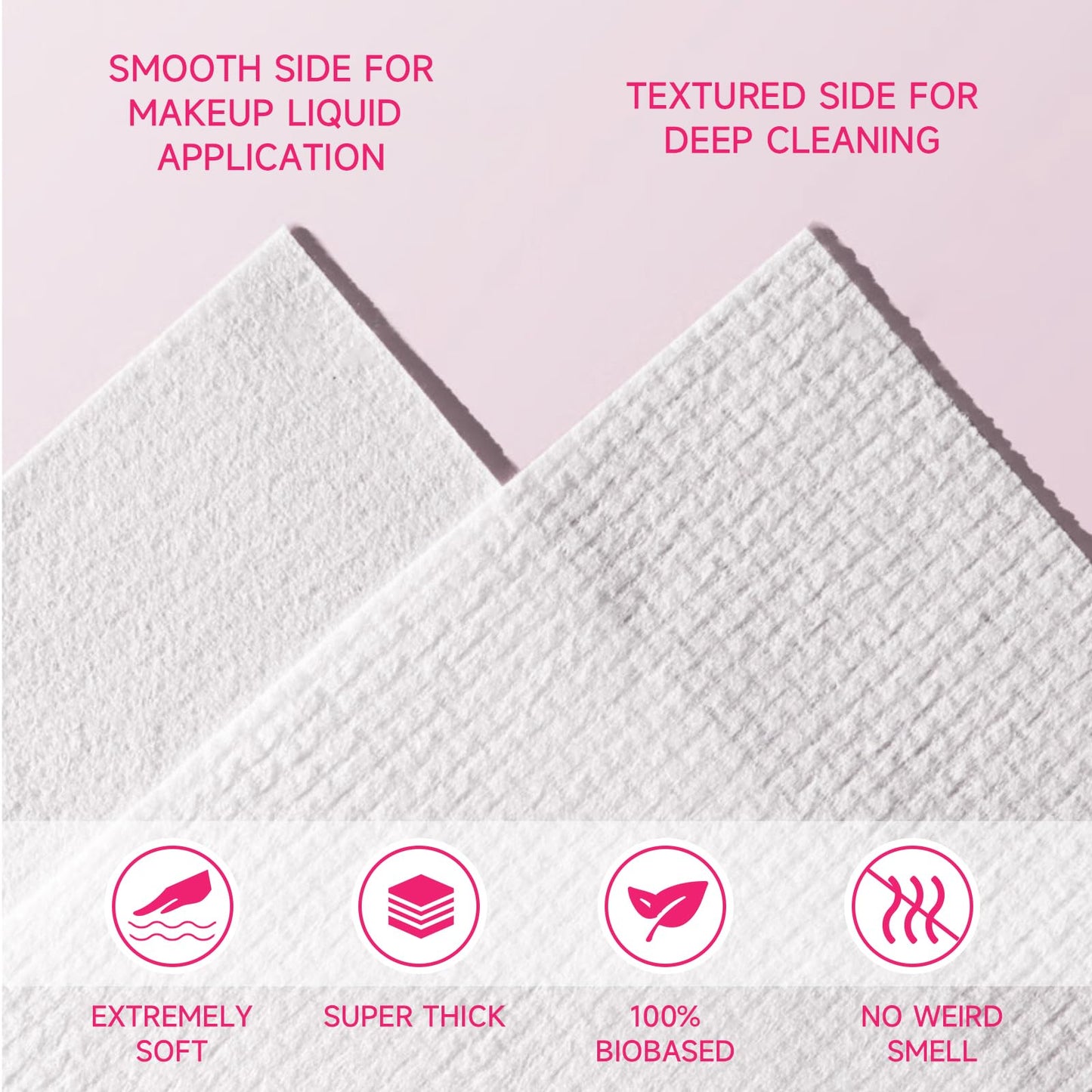 FACEMADE 60 Ct Disposable Face Towels XXL, Face Towelettes for Makeup and Clean, Super Soft and Thick Dry Wipes, USDA Certified 100% Biobased, Rose